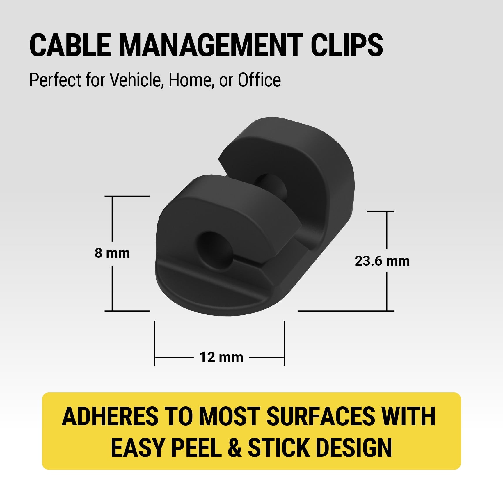 StickEm 6 Pack Adhesive Cable and Wire Management Organizer Clips Holders Black - Image 2