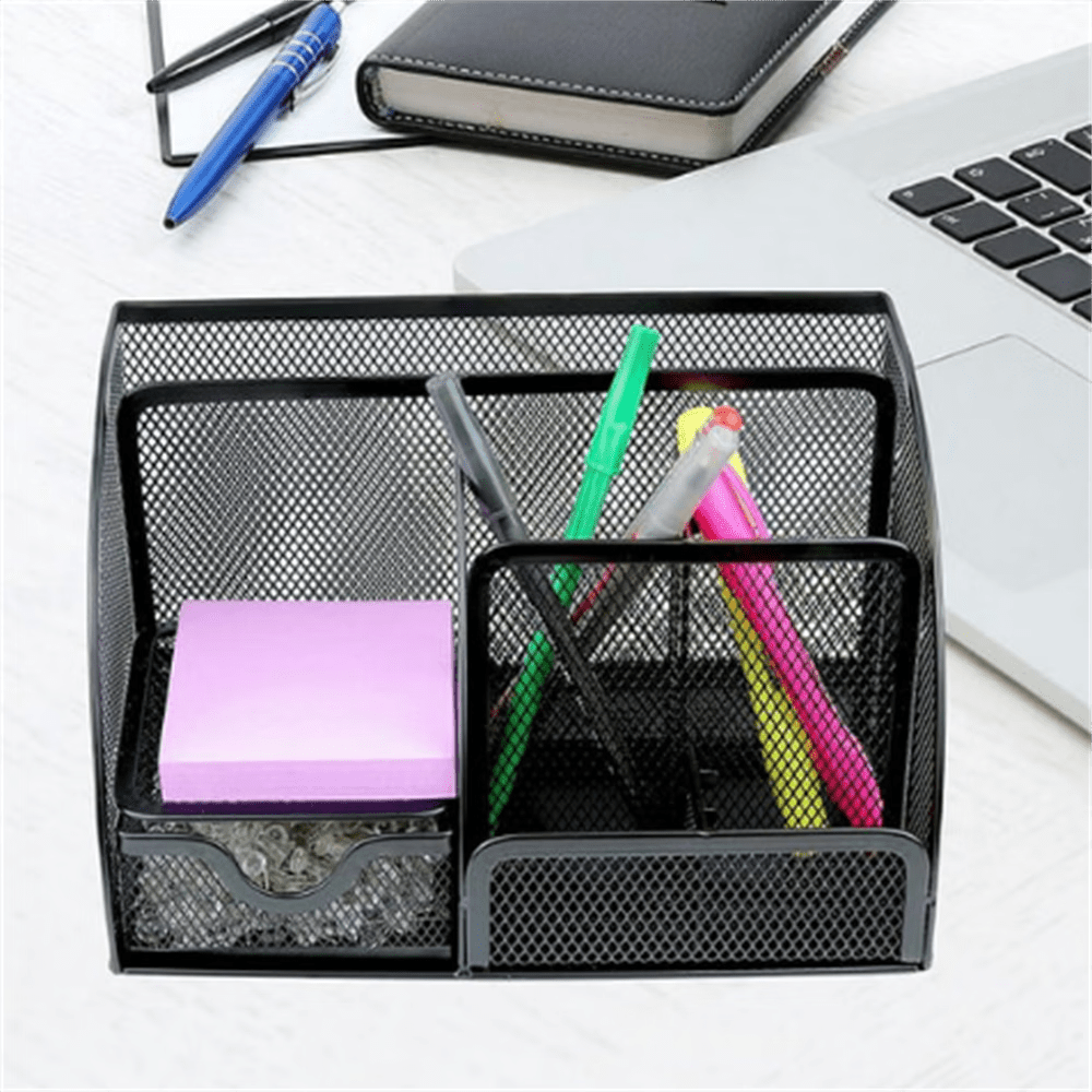ZOUYUE Mesh Office Supplies Desk Organizer Caddy, 6 Compartments, Black - Image 2
