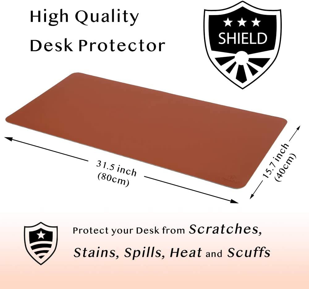 Large Dual Sided Desk Pad/Mat for Office and Home, 35.4" x 17" Waterproof PU Leather Desk Blotter, Laptop Desk and Writing Pad (Brown) - Image 3
