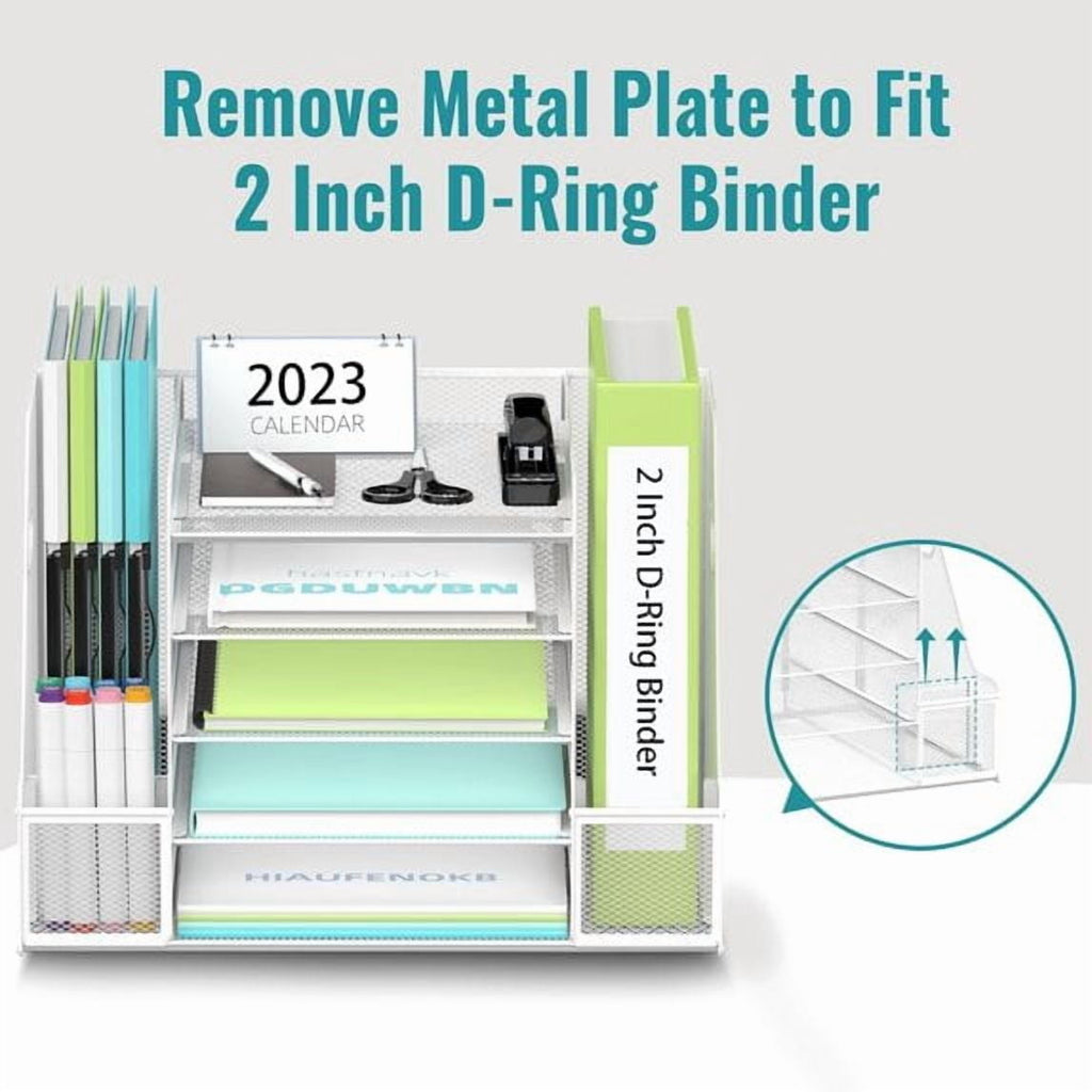 5-Tier Desk Organizer with File Holder, Mesh Paper Letter Tray Organizer with Magazine Holder, Desktop Organizer and ... - Image 3