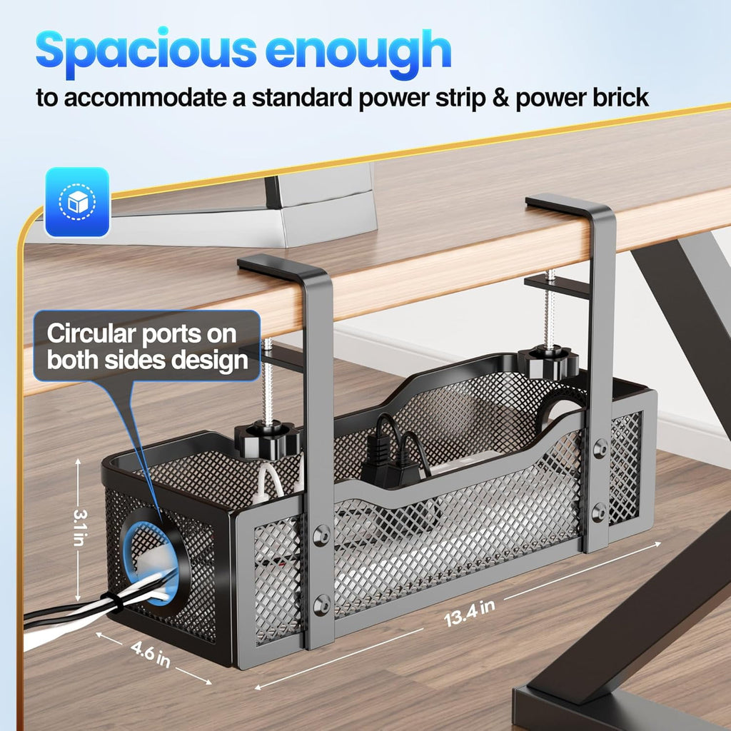Behome Under Desk Cable Management, Metal Mesh Cord Organizer Under Desk with Clamp Mount, Metal Cable Organizer for Home Office, Black - Image 5
