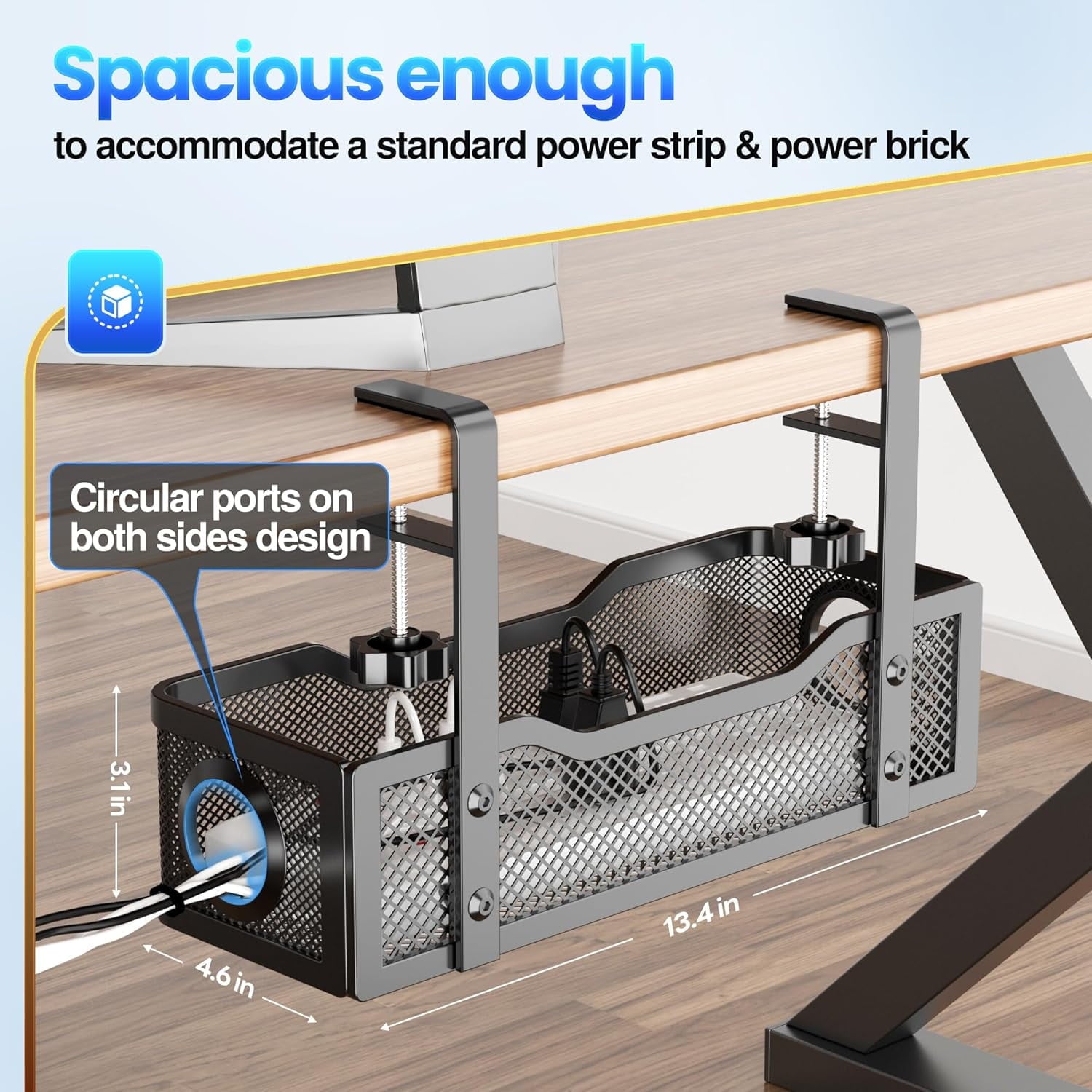 Behome Under Desk Cable Management, Metal Mesh Cord Organizer Under Desk with Clamp Mount, Metal Cable Organizer for Home Office, Black - Image 5