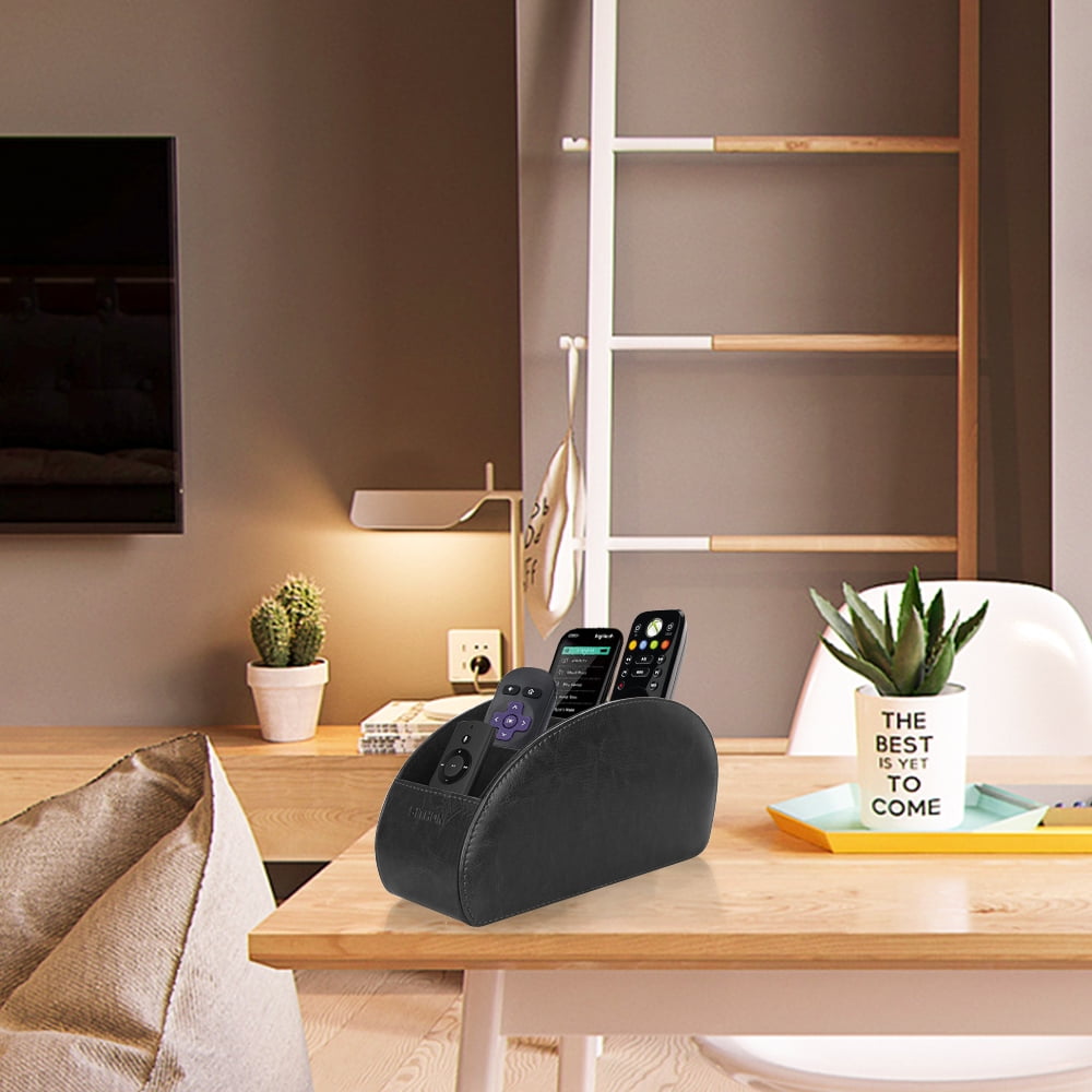 SITHON Remote Control Holder with 5 Compartments - PU Leather Remote Caddy Desktop Table Organizer Store TV, DVD, Blu-Ray, Media Player, Hea - Image 2