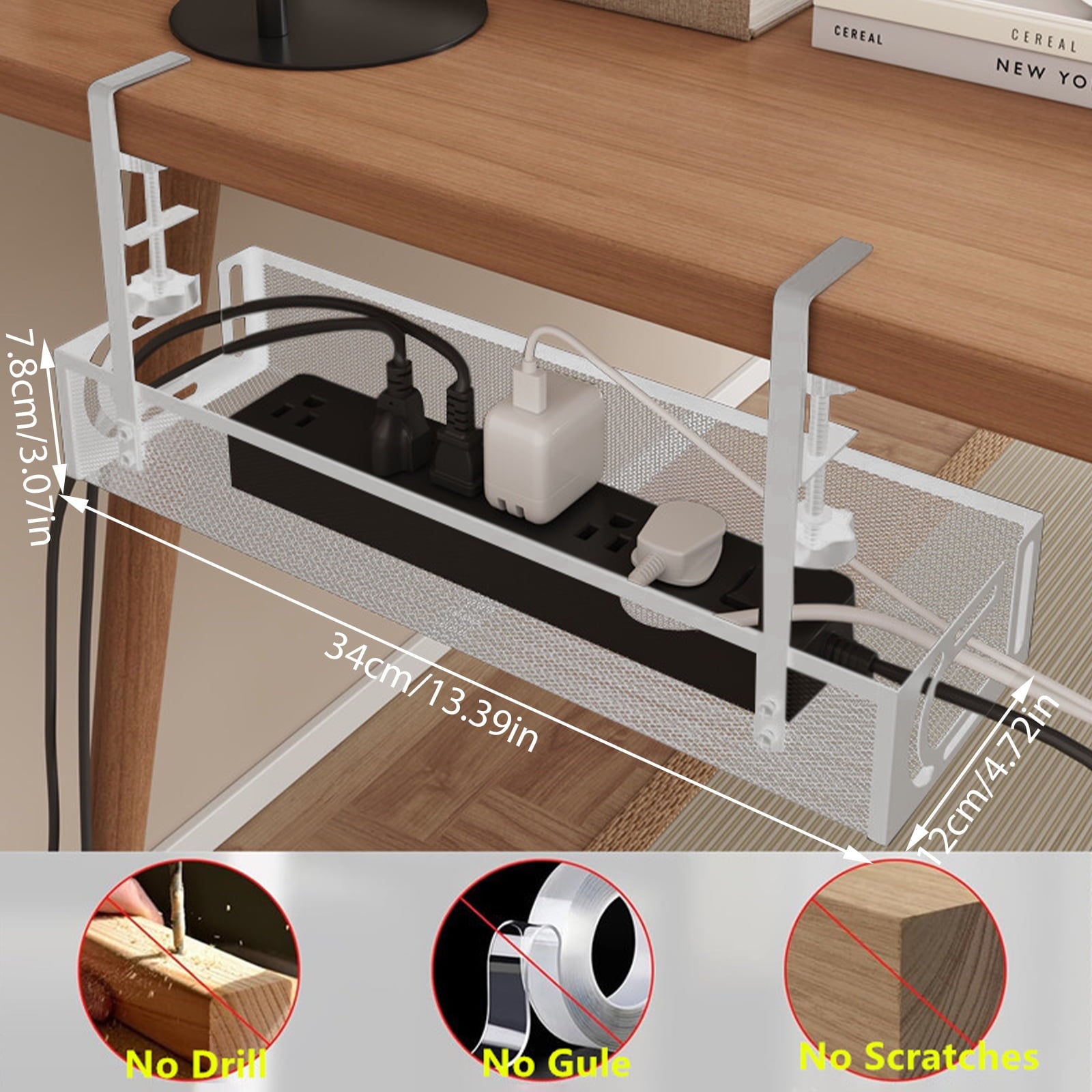 Under Desk Cable Management, Wire Organizer Box with Clamp No Drill for Office, Home(White) - Image 6