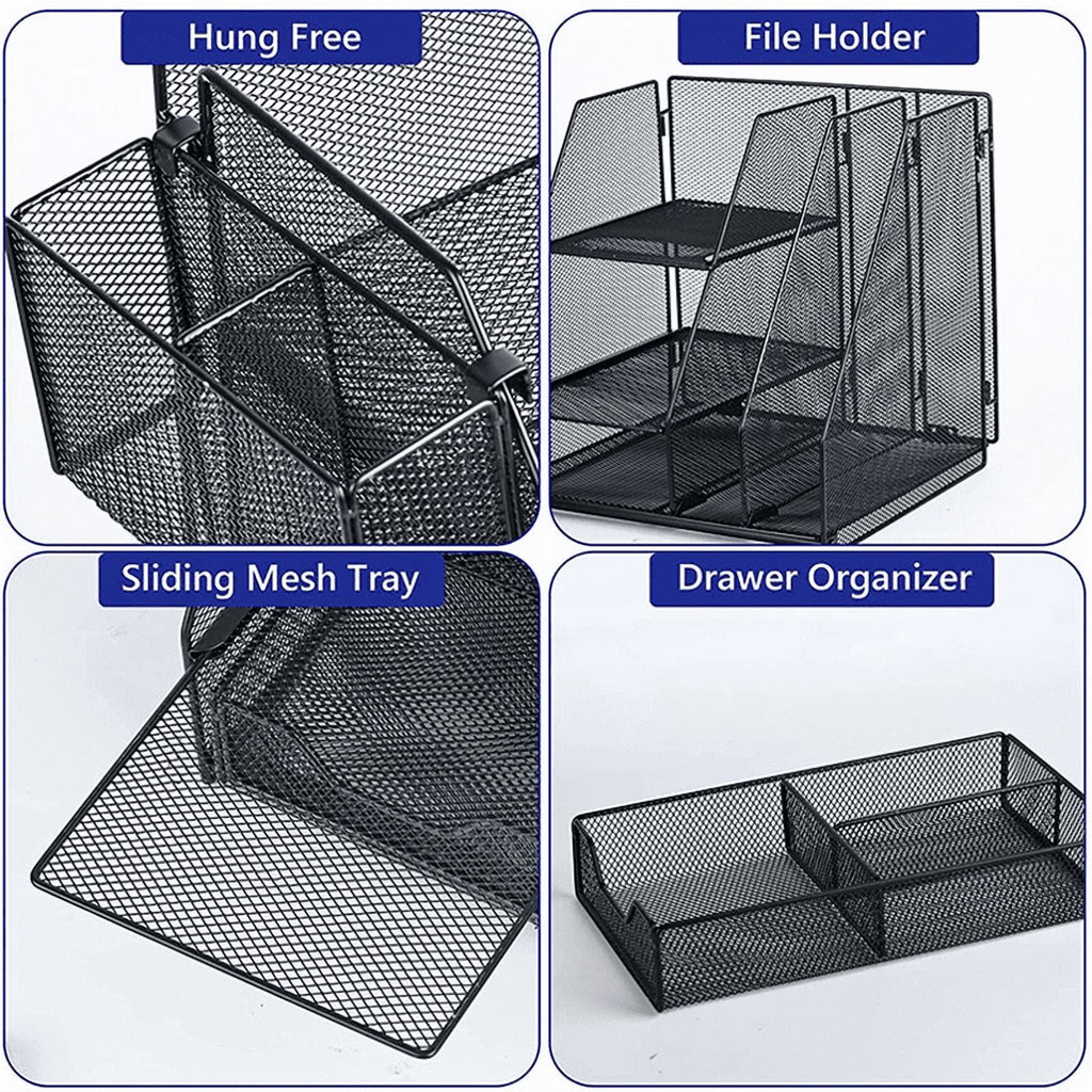 Marbrasse Desk Organizer with File Holder, 3-Tier Paper Letter Tray Organizer with Drawer and Pen Holder, Mesh Deskto... - Image 4