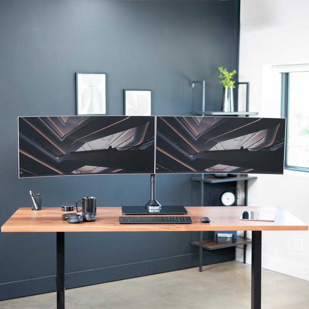 Dual Computer Monitor Mount with Glass Base for 2 Ultrawides up to 38" - Image 2
