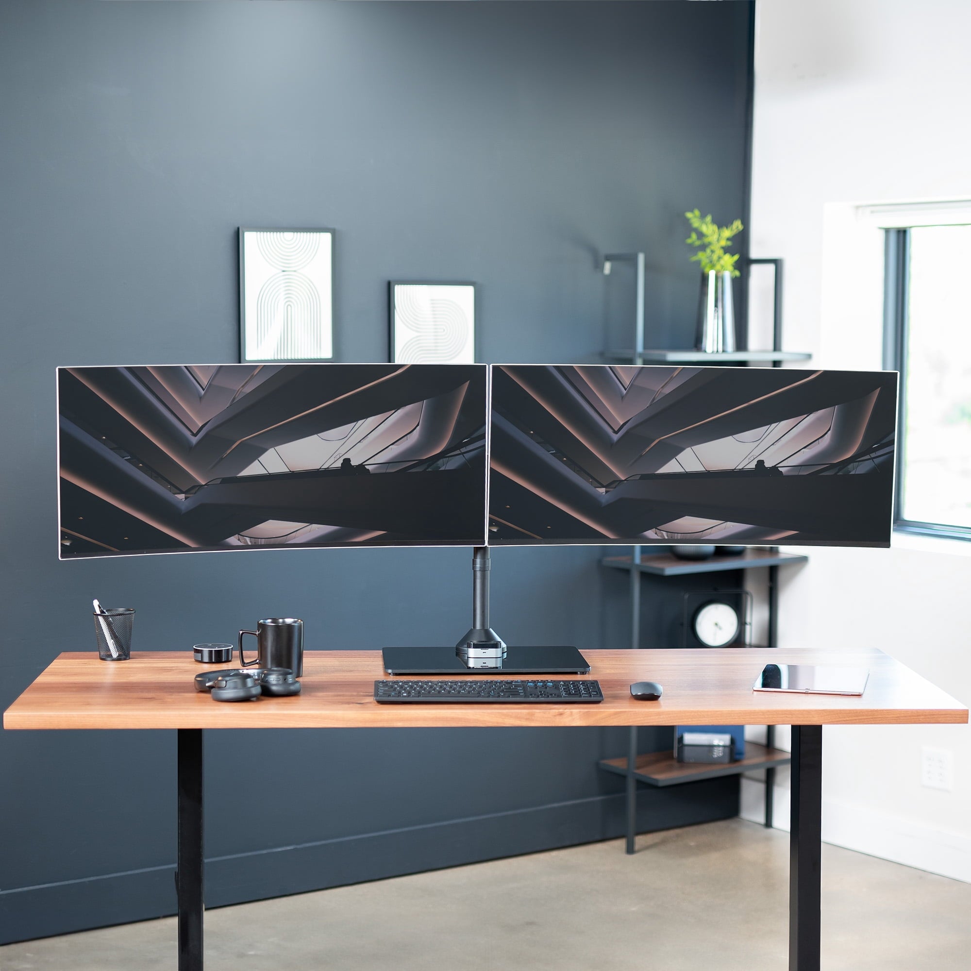 Dual Computer Monitor Mount with Glass Base for 2 Ultrawides up to 38" - Image 2