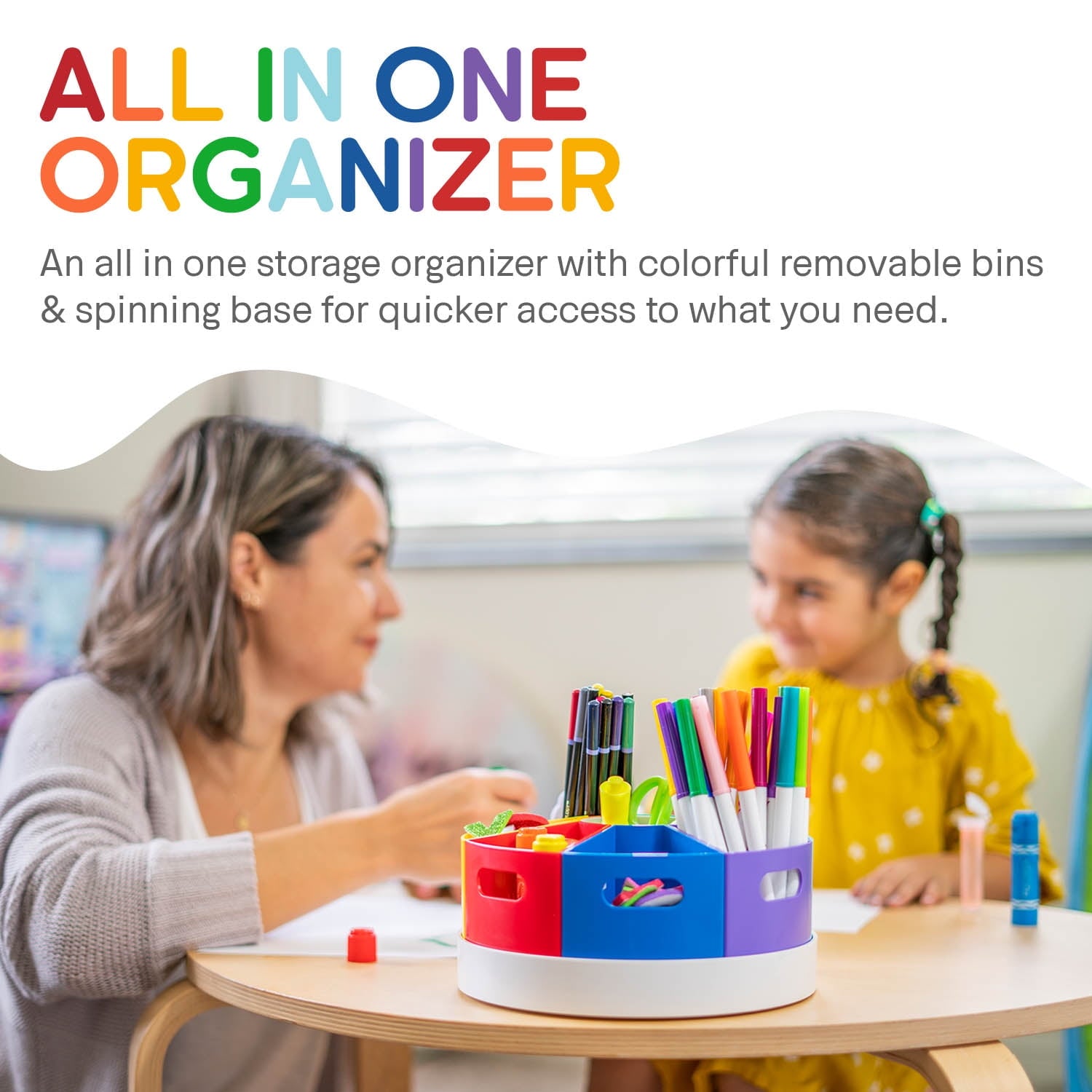 Crayon Organizer for Kids with Removable Dividers - Lazy Susan School Art Supplies Caddy , Markers & Pencils Holder ,... - Image 4