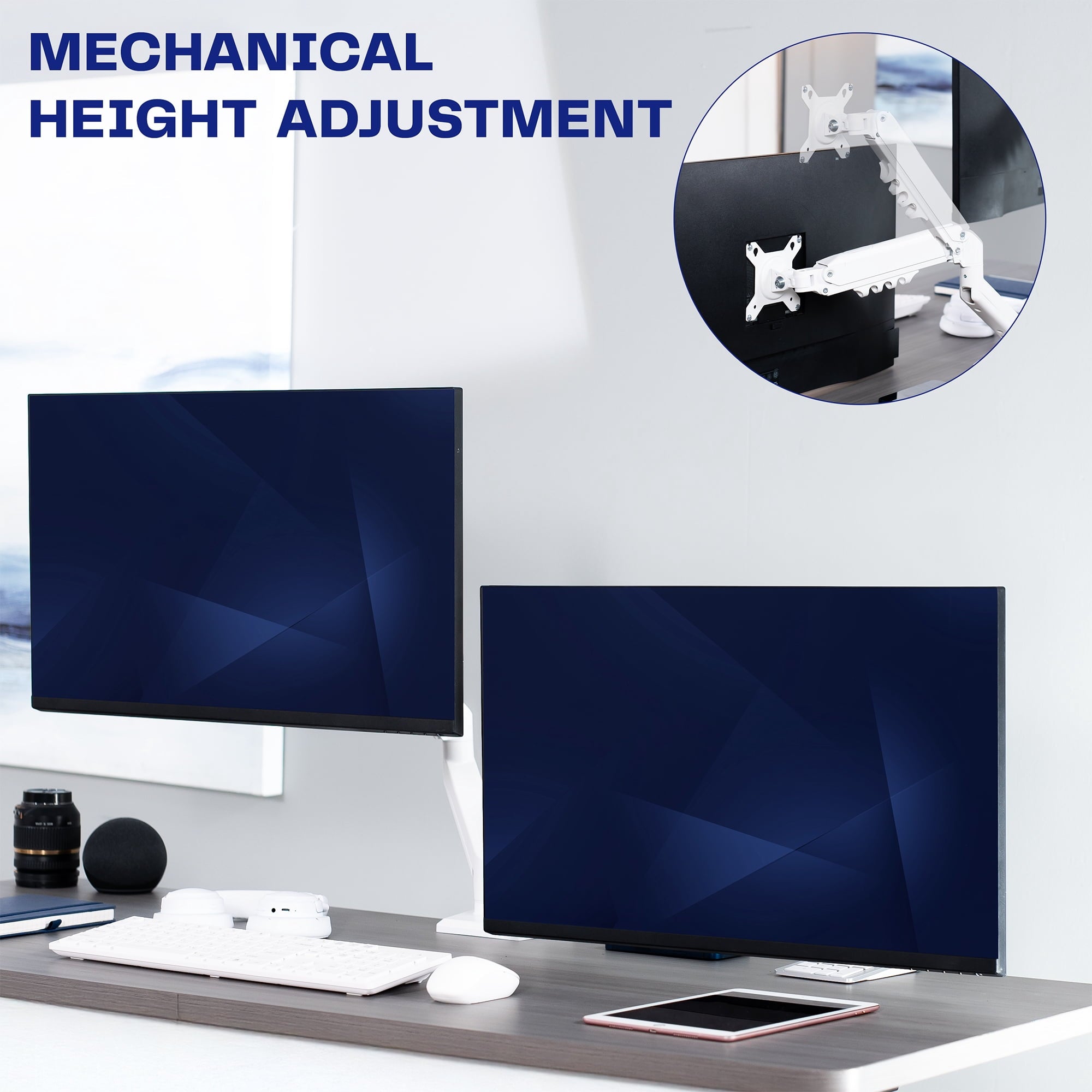 White Dual 13" to 30" Computer Monitor Counterbalance Desk Mount Stand - Image 5