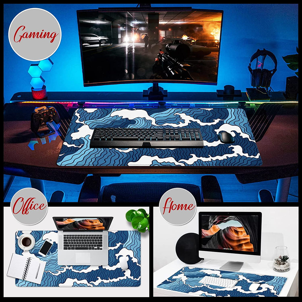 White and Blue Mouse Pad XL 31.5x11.8x0.12 inch Large Mouse Pad for Desk with Personalized Design for Laptop, Computer PC (Blue Wave - 1) - Image 5