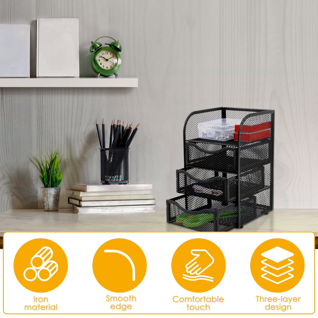  Mesh Desk Organizer with 3 Drawer Mesh Desk Storage Rack Mesh Desk Caddy for Home Office - Image 4