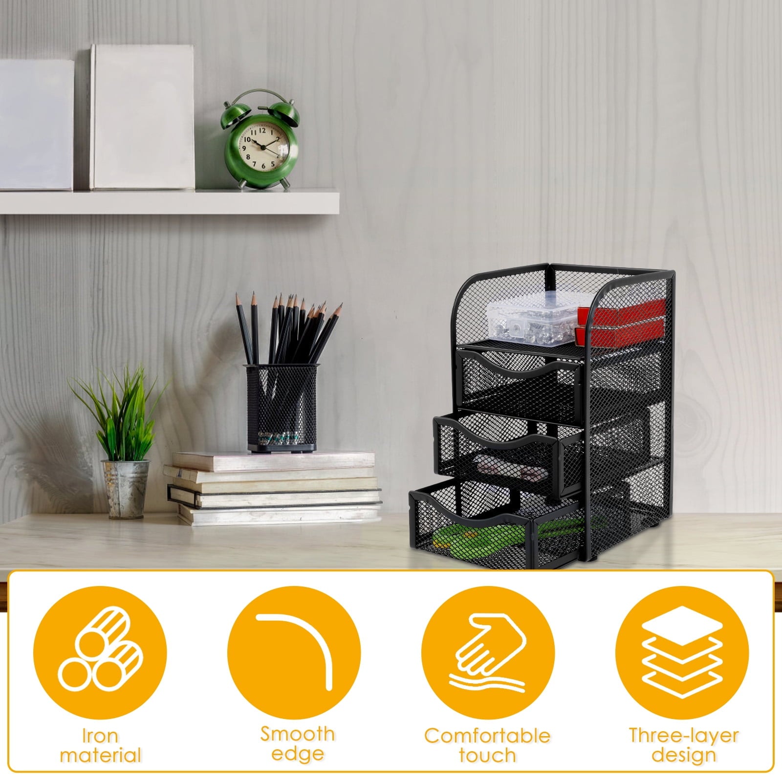  Mesh Desk Organizer with 3 Drawer Mesh Desk Storage Rack Mesh Desk Caddy for Home Office - Image 4