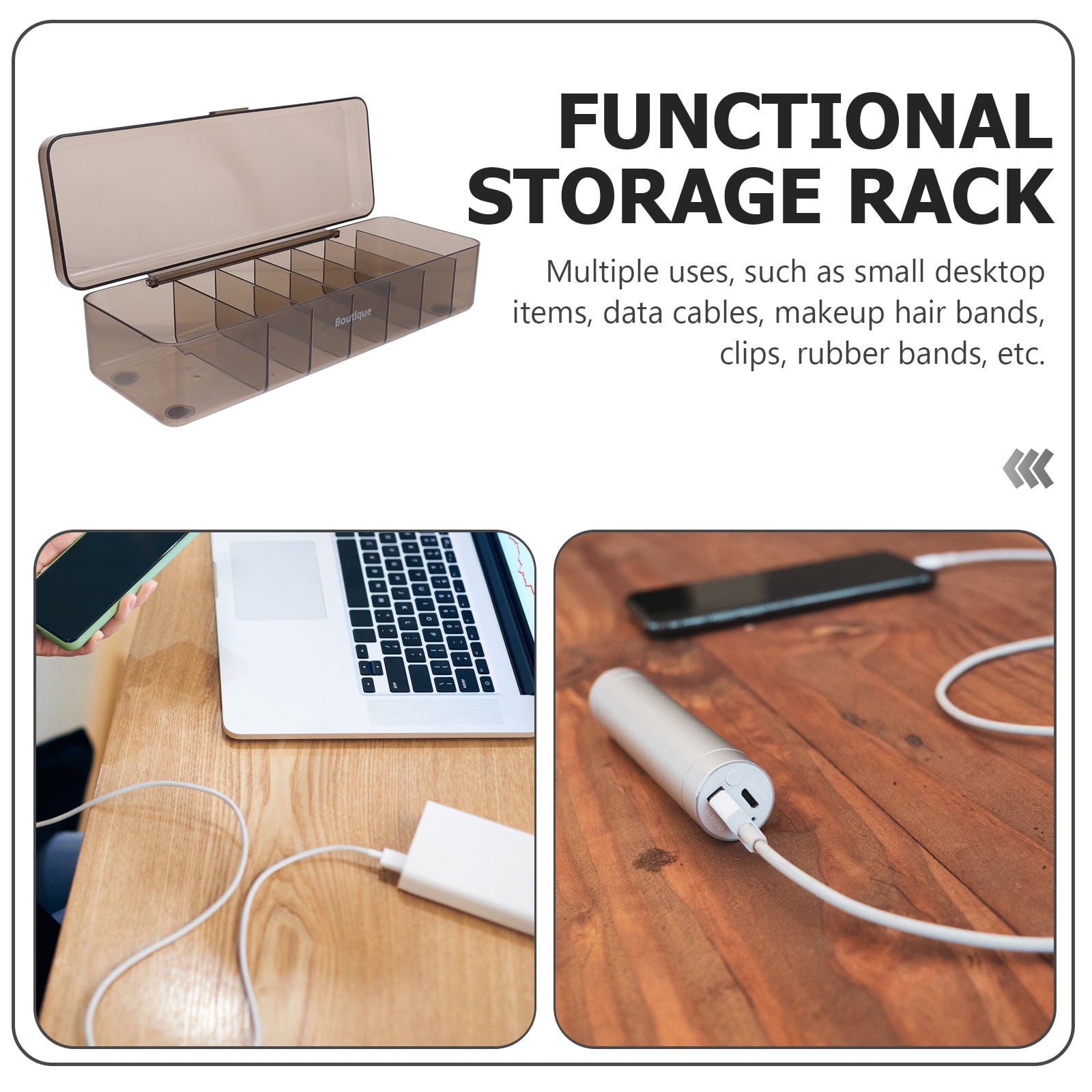 Cable Organizer Cord Organizer Bin Black Plastic 1Pcs - Image 2