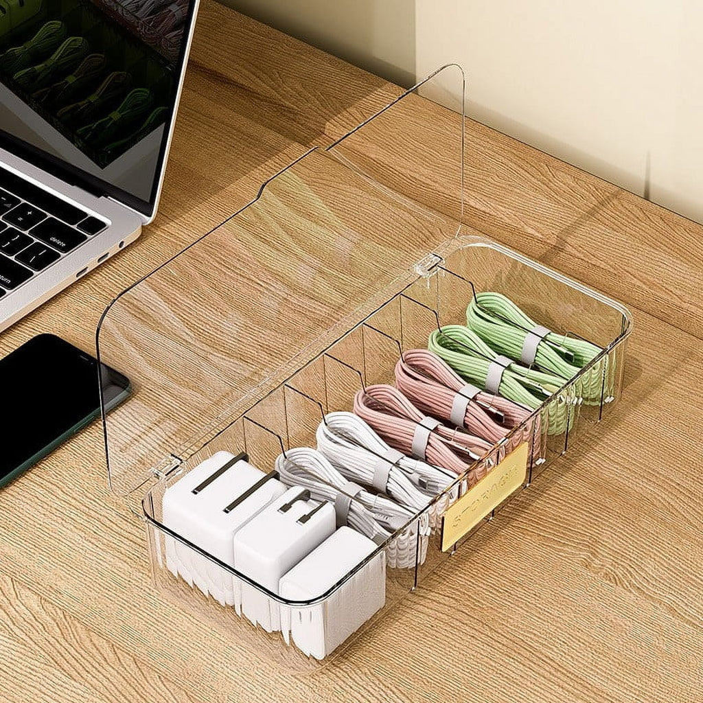 Cable Organizer Box, Charging Cable Storage Organizer for Desk Drawer, Multi-Compartment Cord Management Box with Dur... - Image 4
