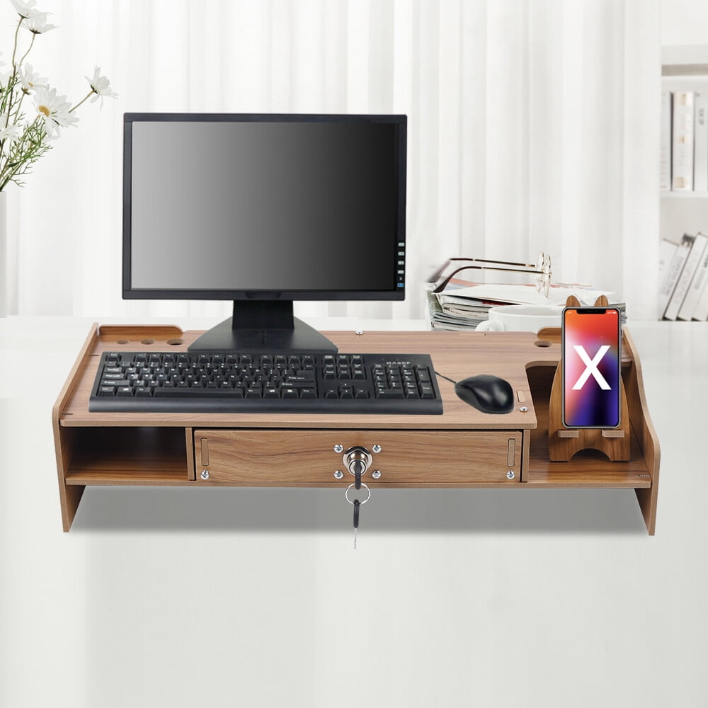 Monitor Stand Riser with Drawer, Ergonomic Computer Monitor Stand with Storage, Wooden Desktop Monitor Shelf for Office, Home, Laptop, PC & - Image 3