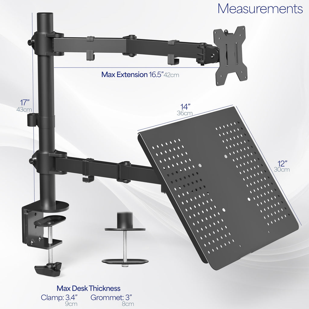 Laptop & Monitor Desk Mount Stand Black Adjustable fits 1 Screen up to 32" - Image 6