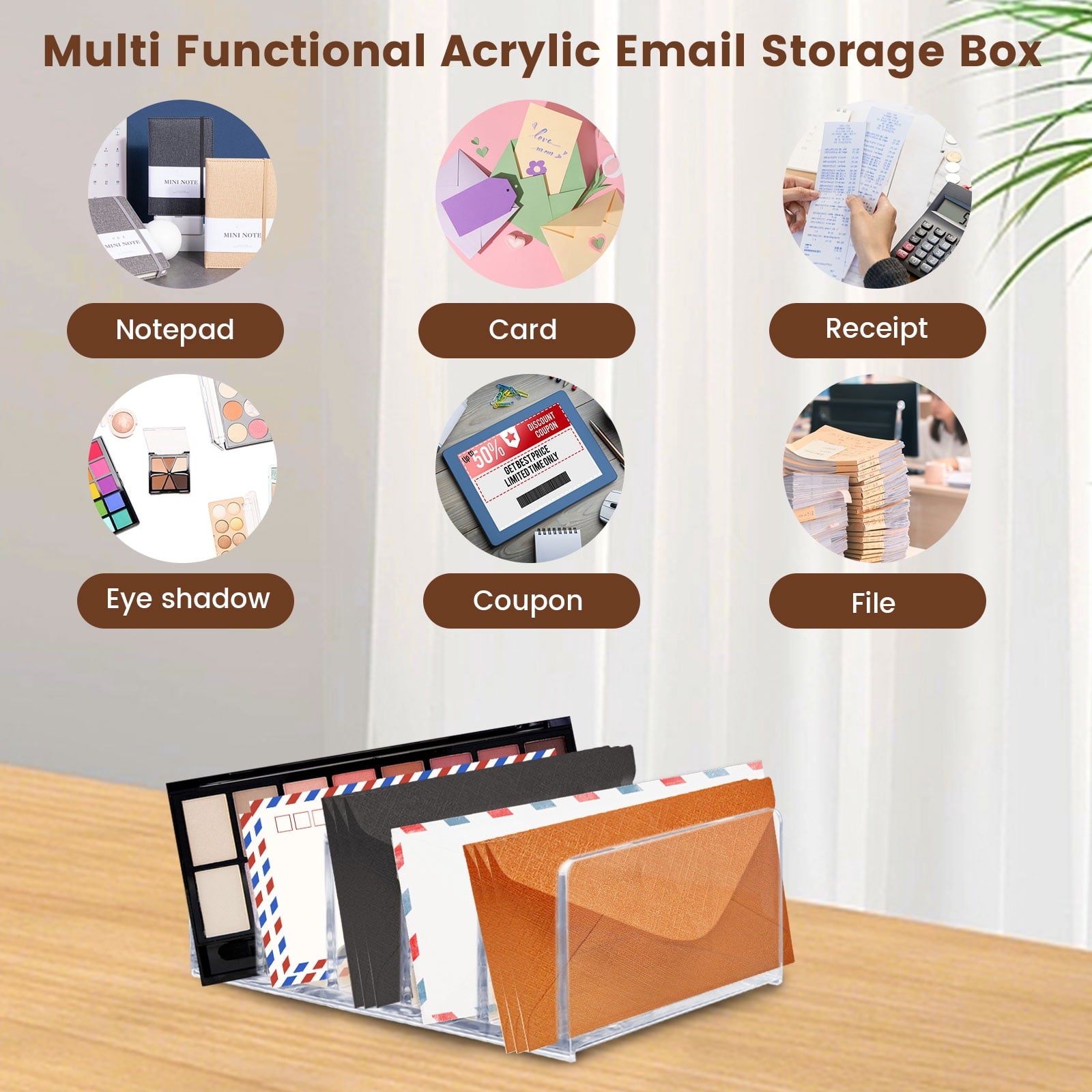 Acrylic Mail Organizer for Desk, 5 Compartments Thick Clear Mail Holder Letter Sorter Countertop, Modern Office Home ... - Image 5