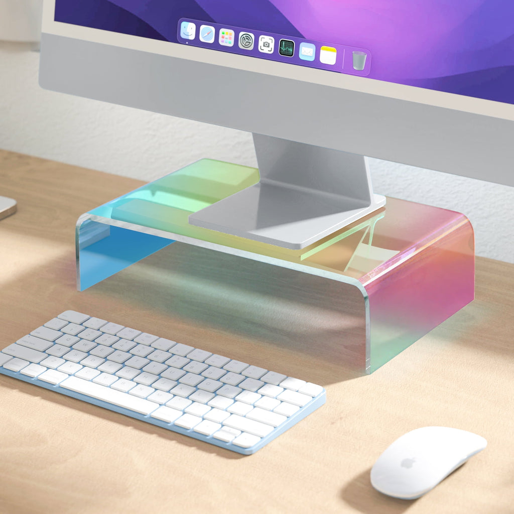 NiHome Iridescent Acrylic Computer Monitor Stand, Acrylic Laptop/PC/Desktop Stand Riser for Desk, Durable, Ergonomic Design, Space Saving fo - Image 2