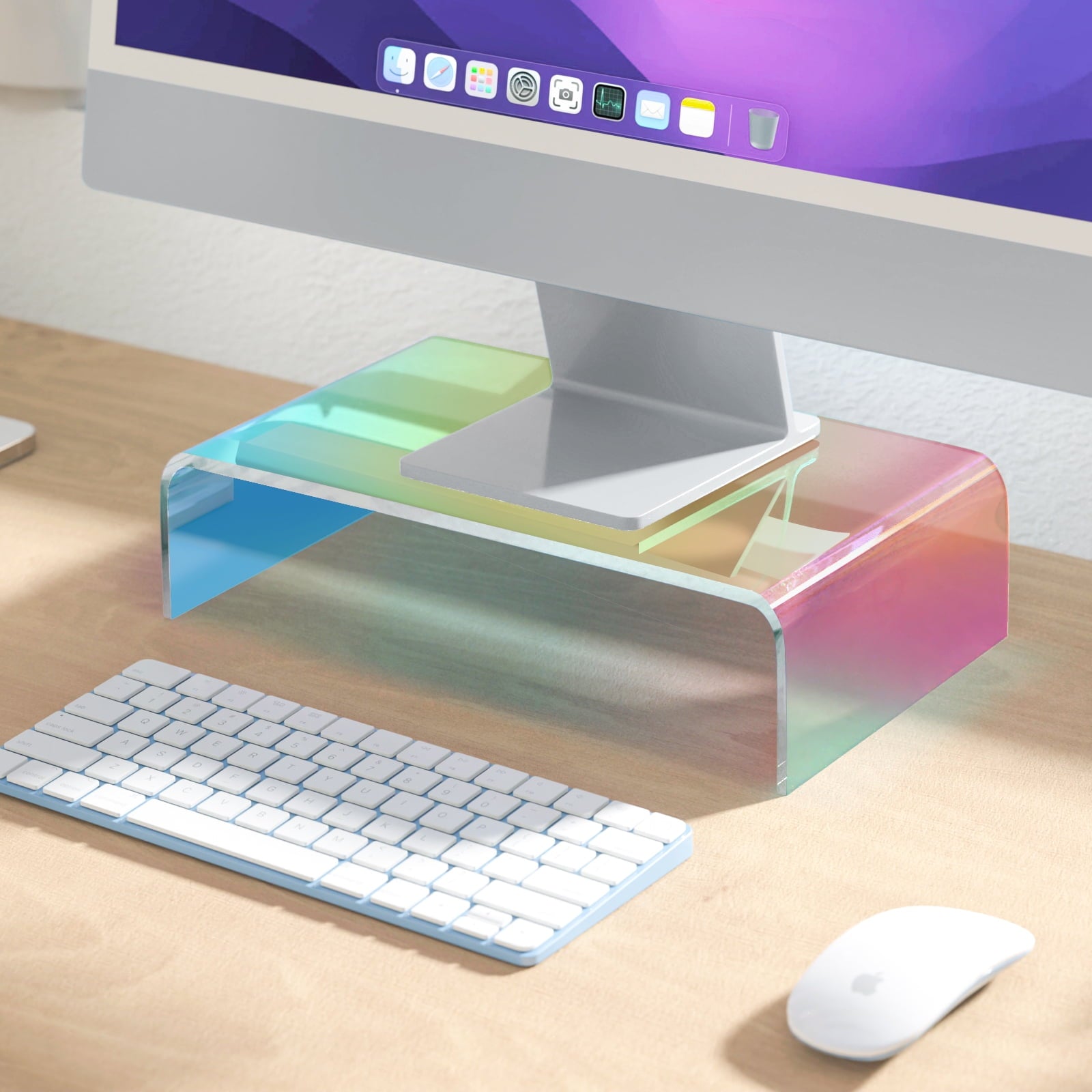 NiHome Iridescent Acrylic Computer Monitor Stand, Acrylic Laptop/PC/Desktop Stand Riser for Desk, Durable, Ergonomic Design, Space Saving fo - Image 2