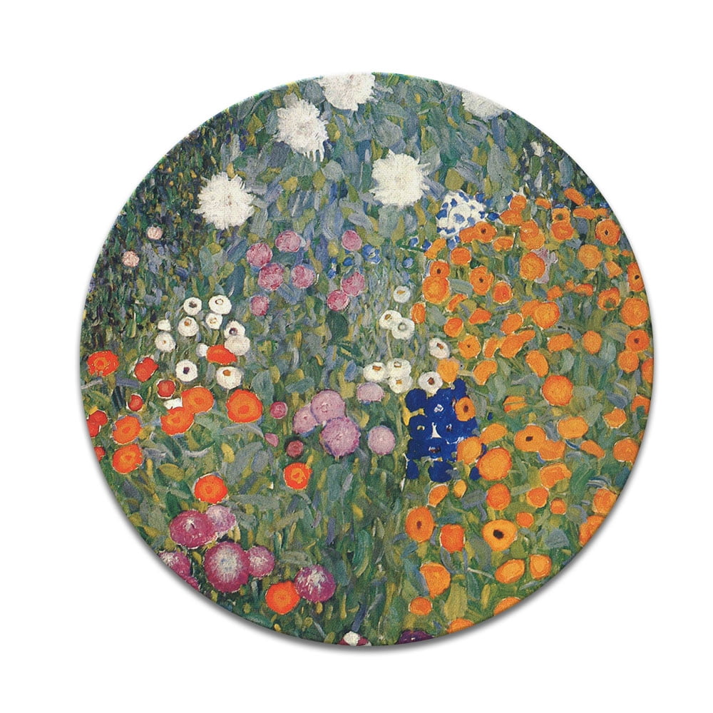 WIRESTER 7.88 in Round Mouse Pad with Non-Slip Rubber Base for Computers, Laptop, Office & Home - Gustav Klimt Flower Garden - Image 2
