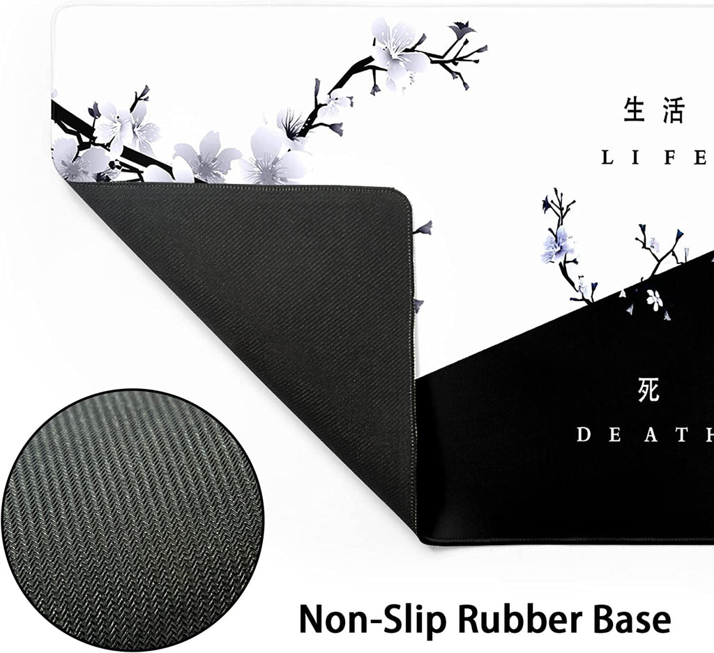 Black White Cherry Blossom Mouse Pad Japanese Sakura Death Life Flower Extended Desk Mat 80X30 cm Non-Slip Rubber Bas... - Image 3