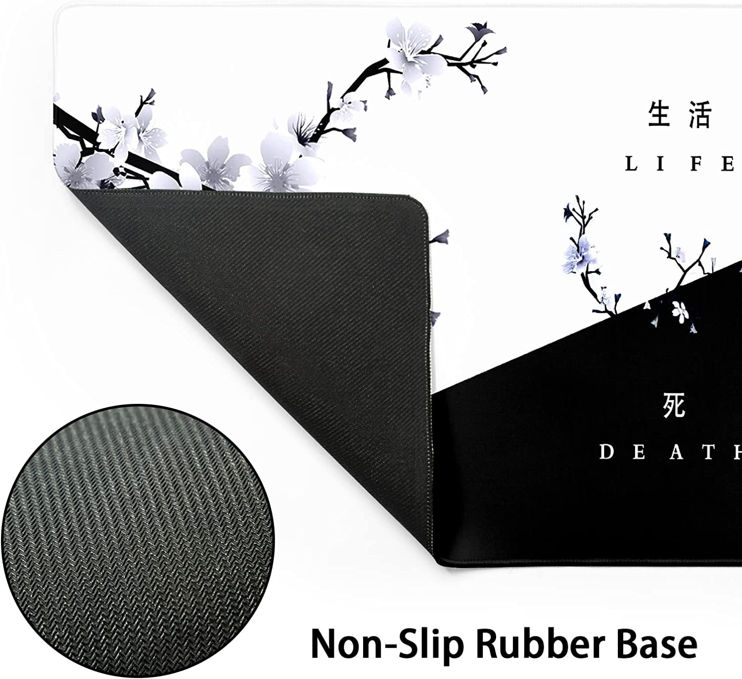 Black White Cherry Blossom Mouse Pad Japanese Sakura Death Life Flower Extended Desk Mat 80X30 cm Non-Slip Rubber Bas... - Image 3