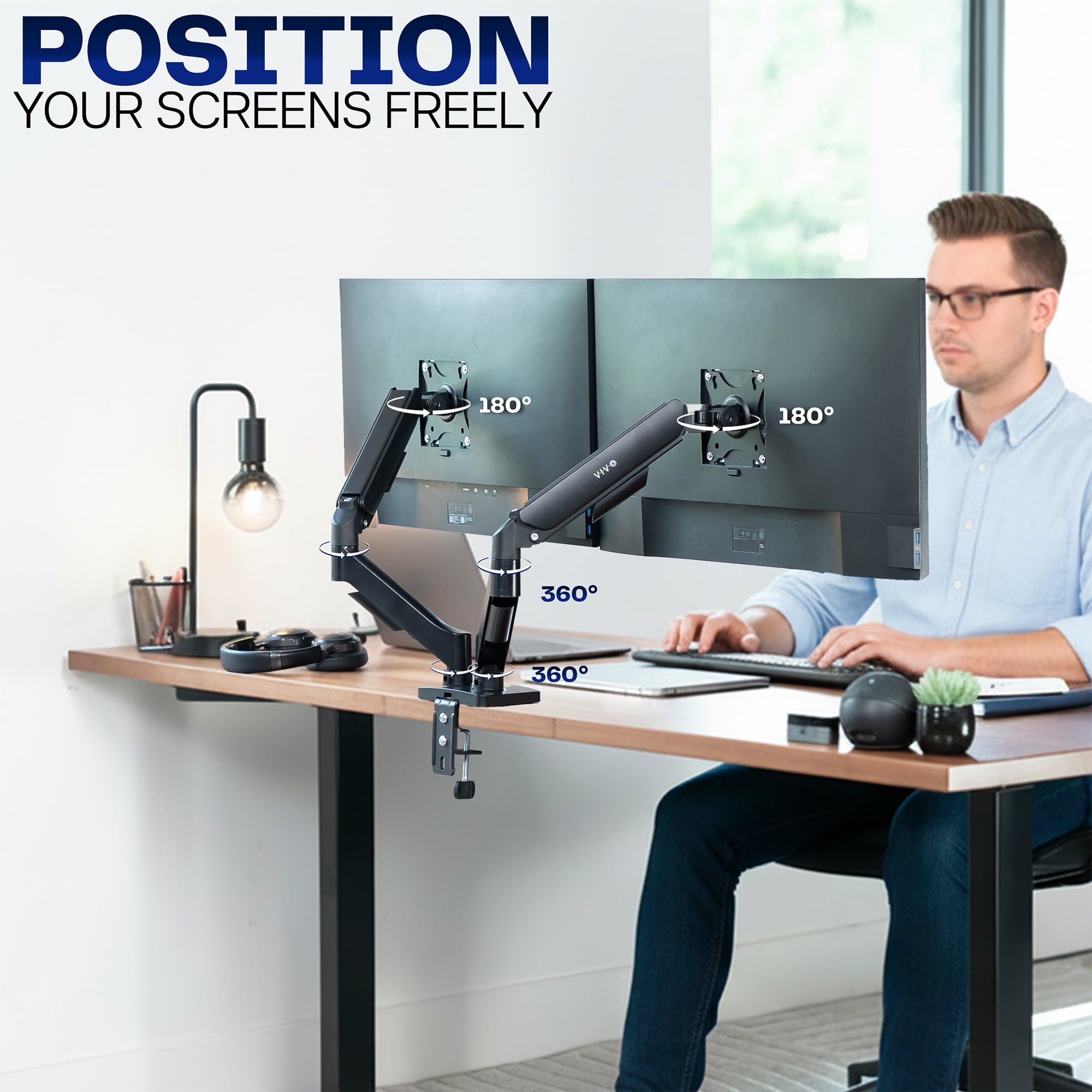Dual Monitor Mechanical Spring Desk Mount Stand | Fits Screens up to 32" - Image 5