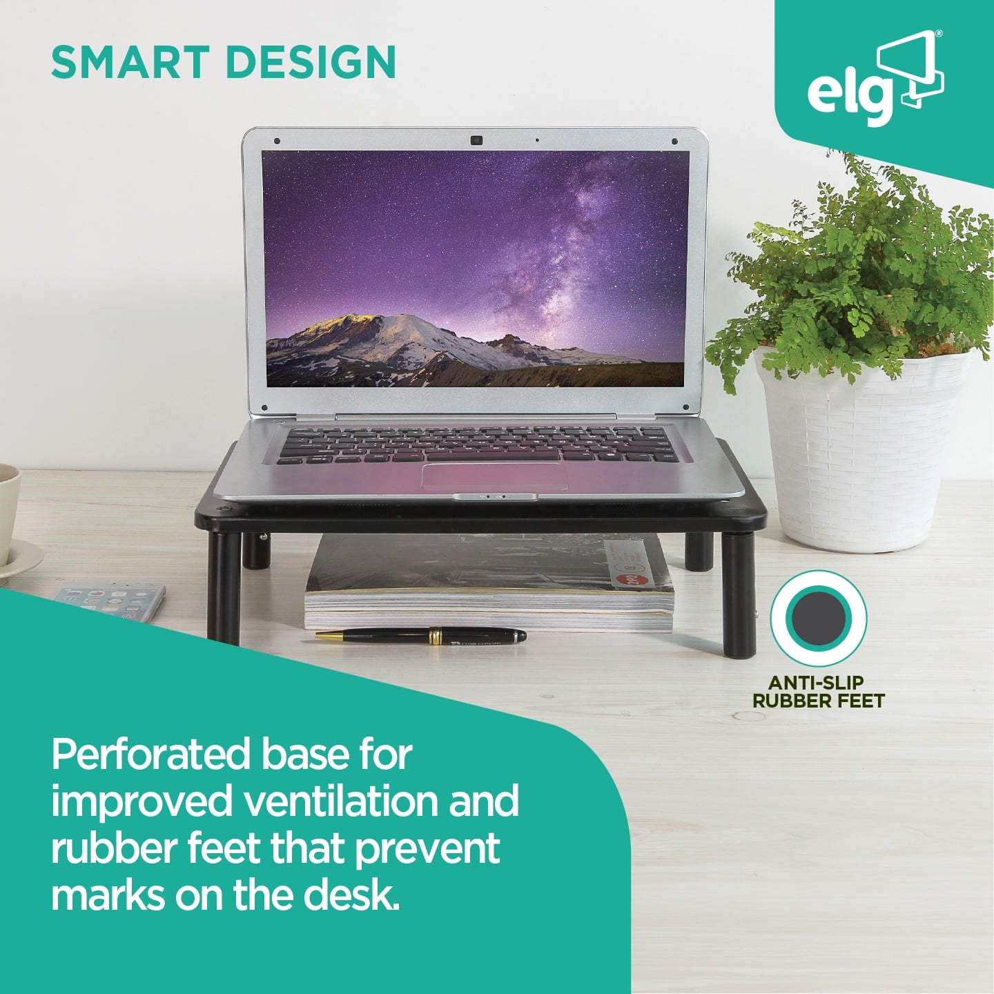 ELG Desktop Monitor Stand and Laptop Riser, Adjustable Height Steel Organizer, 44 lb Capacity, Black, 2 Pack - Image 4