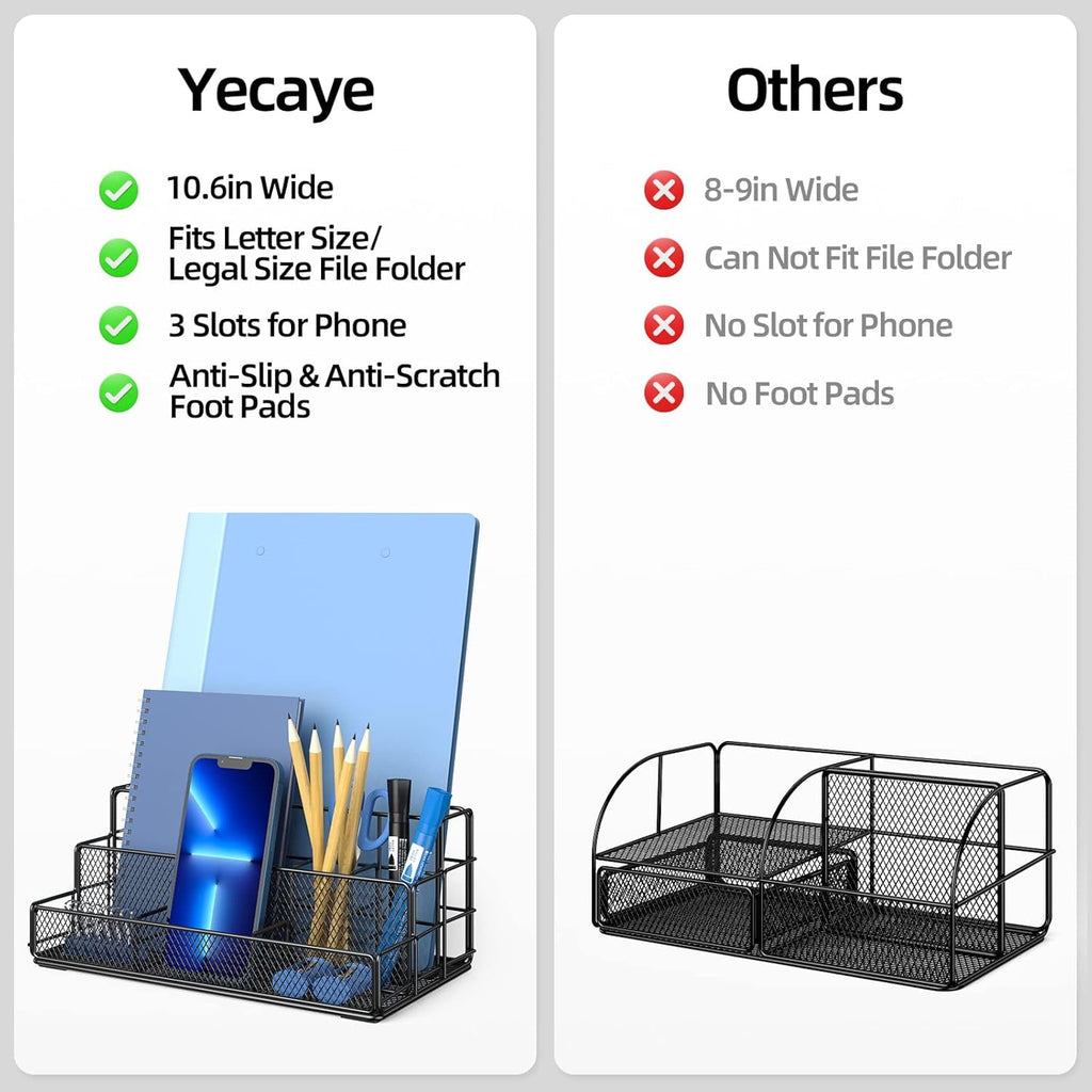 Black Desk Organizer, Mesh Office Supplies Desk Accessories, Features 7 Compartments - Black - Image 5