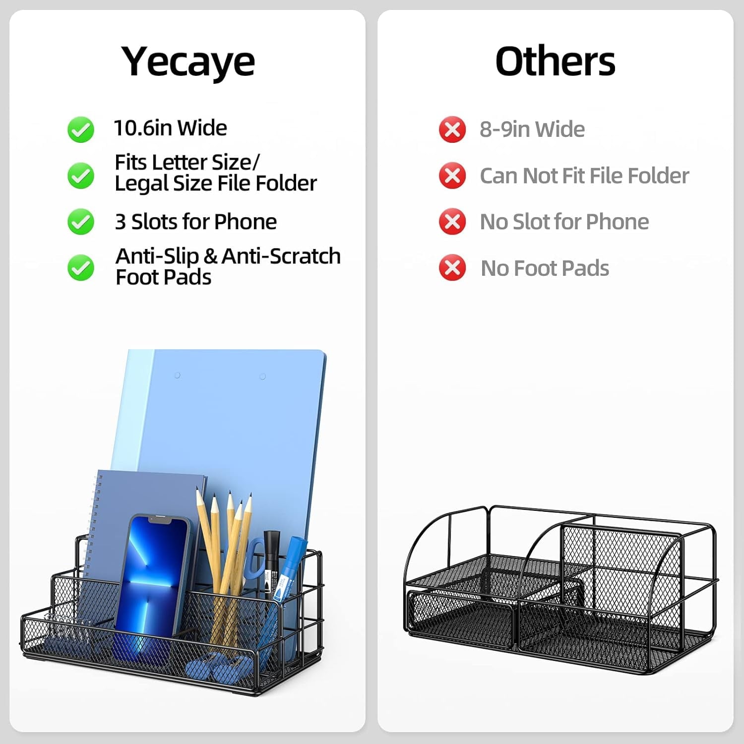 Black Desk Organizer, Mesh Office Supplies Desk Accessories, Features 7 Compartments - Black - Image 5