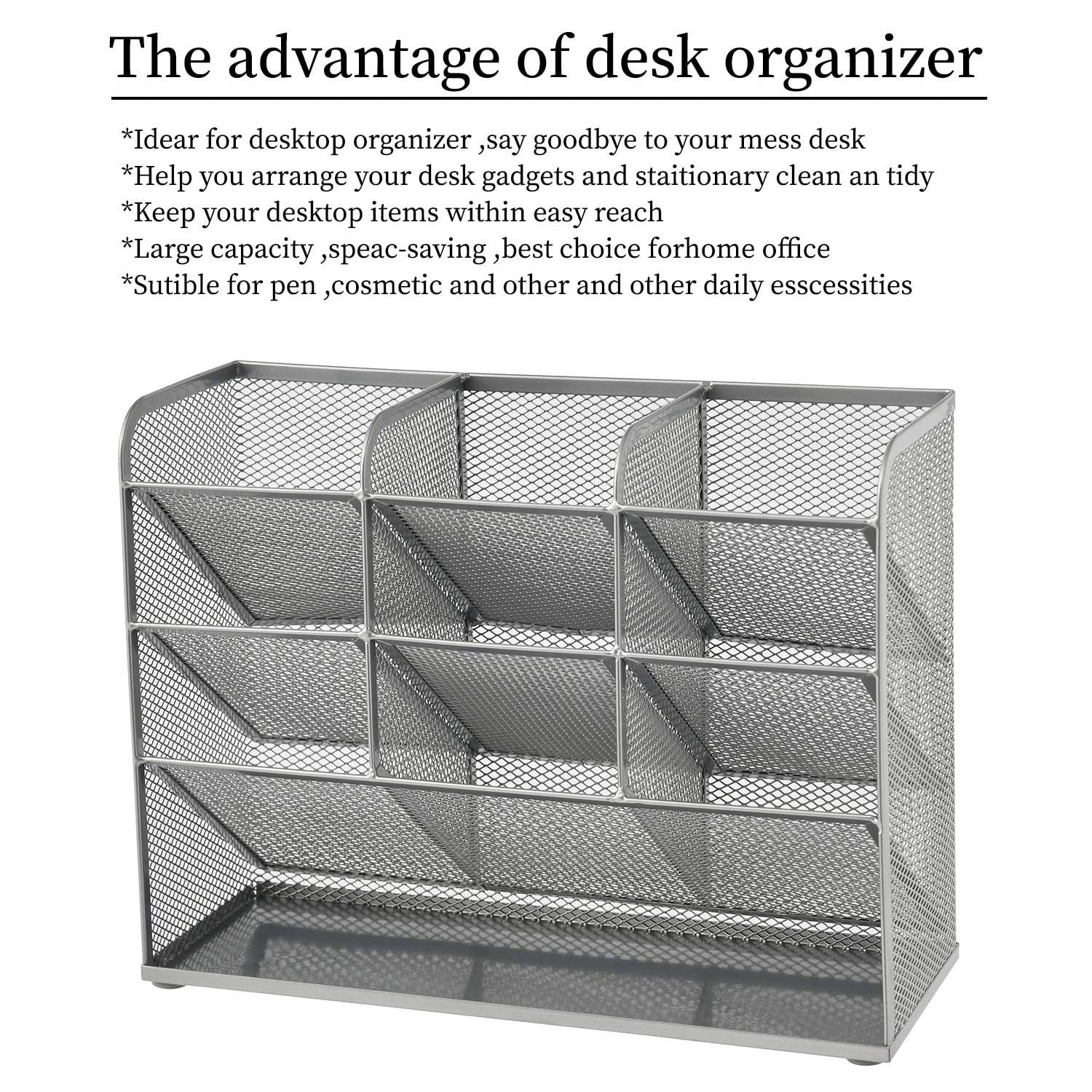 Mesh Desk Organizer, Multi-Functional Pen Holder, Pen Organizer for desk, Desktop Stationary Organizer - Image 3