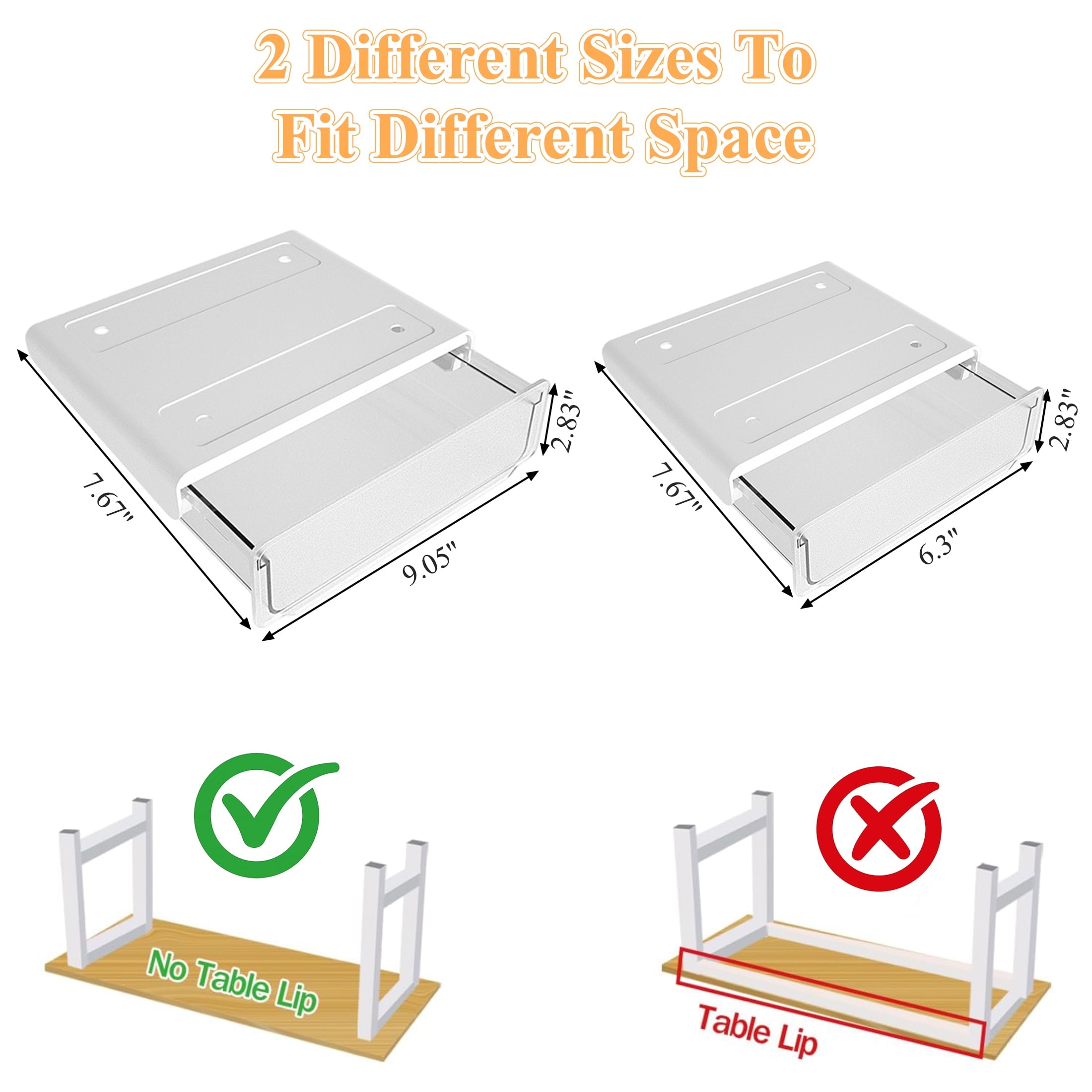 Yalumo 2 Pack Under Desk Drawer Organizer, Large & Small Slide Out Under Desk Storage Drawer Self-Adhesive Under Table Hidden Drawer for Off - Image 5