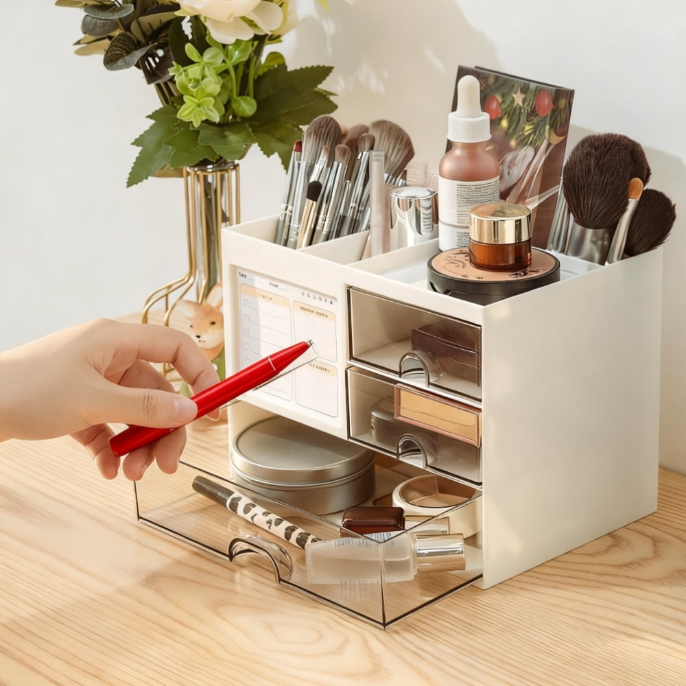 Desk Organizer Box, White Rectangular ABS Plastic, 3 Drawers, 8 Compartments, Office Storage, 8.185.626.1 in - Image 6