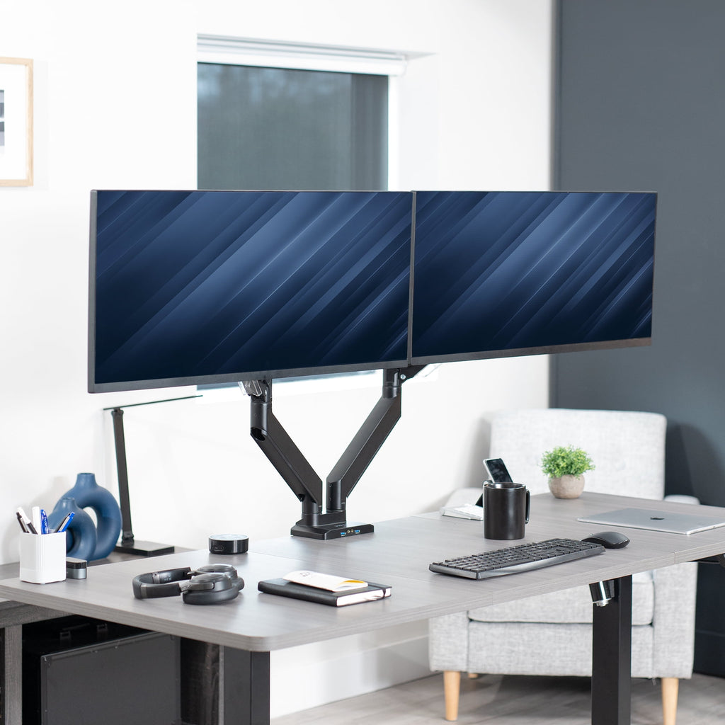 Dual Monitor Counterbalance Desk Mount Stand + USB, Fits Screens up to 38" - Image 2