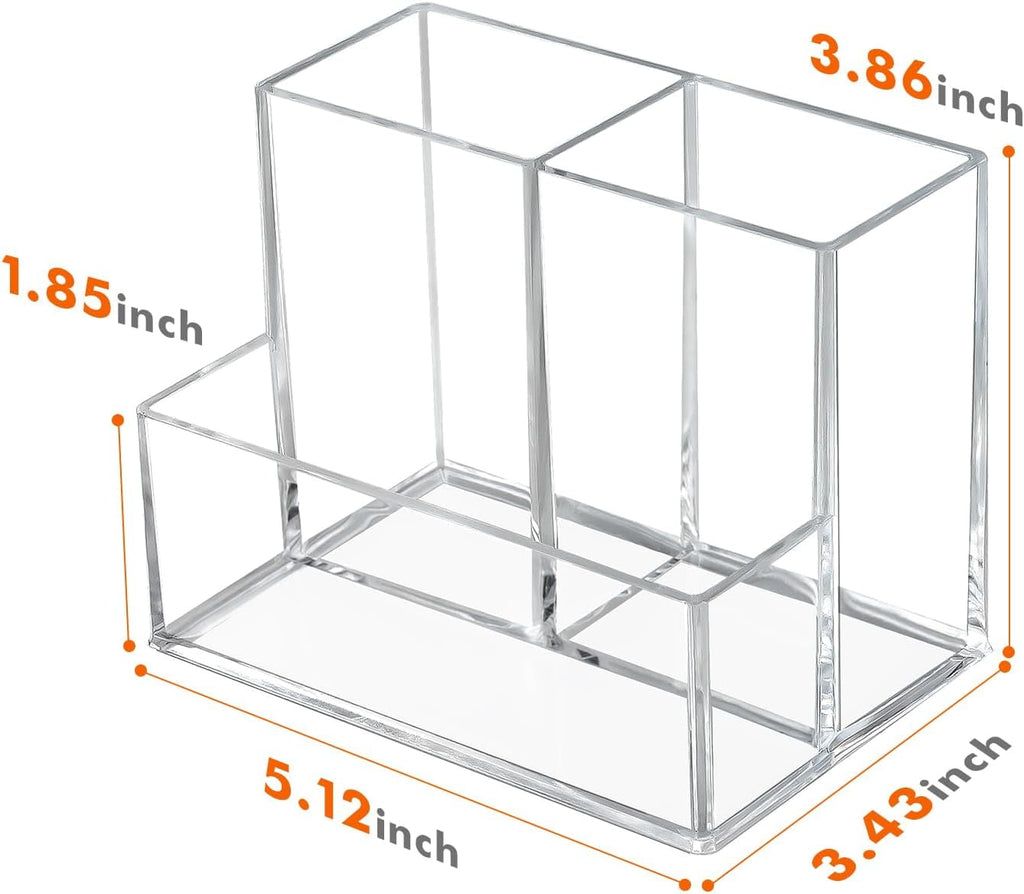 Pen Holder for Desk, Clear Acrylic Pencil Holder for Desk, Marker Holder with 3 Compartments, Pencil Organizer for Ho... - Image 2