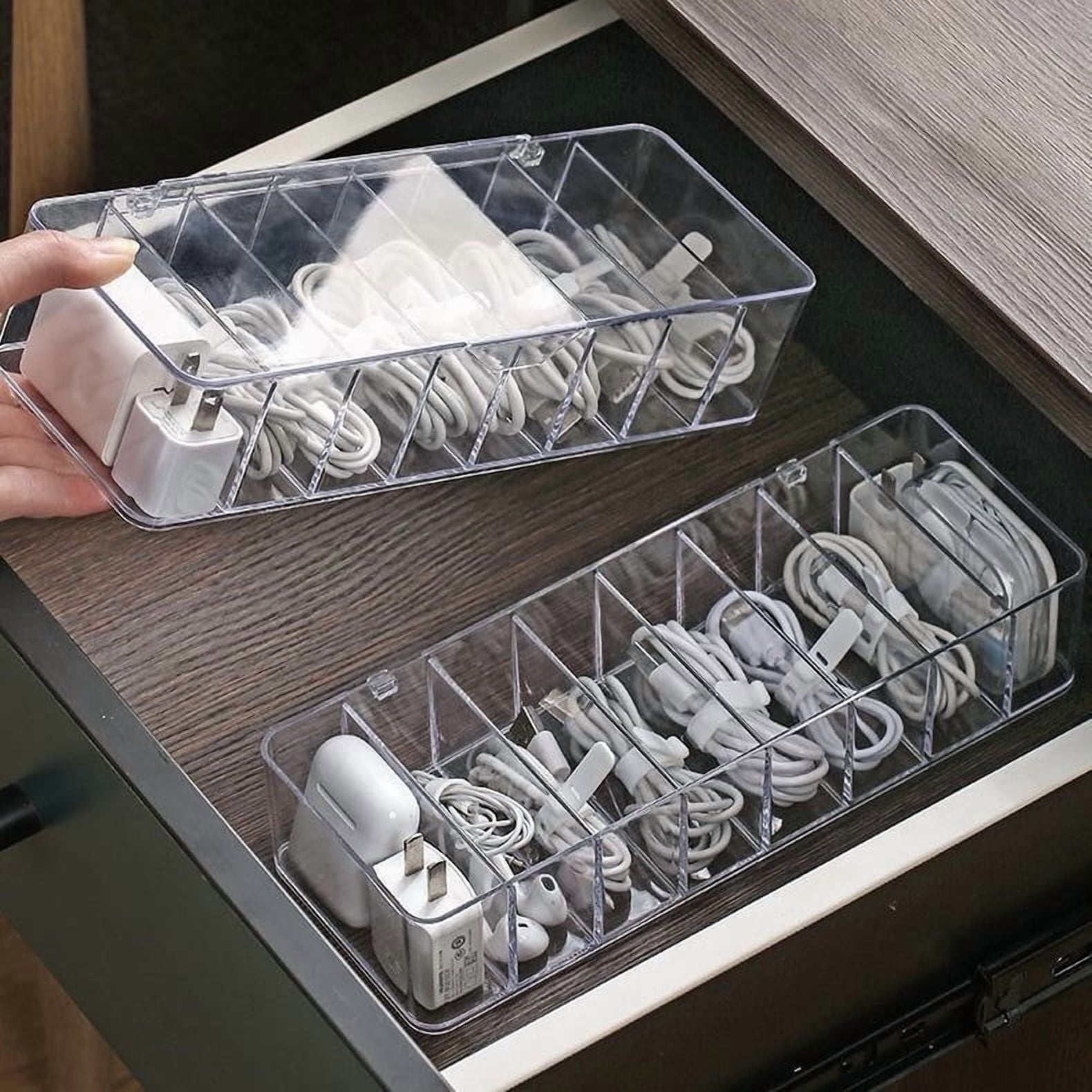 ChoovyShop Cable Organizer Box with Lid, Clear Plastic Charger Cord Adapter Organizer, Accessories Storage for Home D... - Image 3