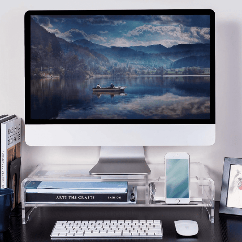 for Full Keyboard, 20" Wide 2-Tier Riser with Storage Shelf and Phone Holder, Desktop Organizer for Laptop, Printer, ... - Image 3