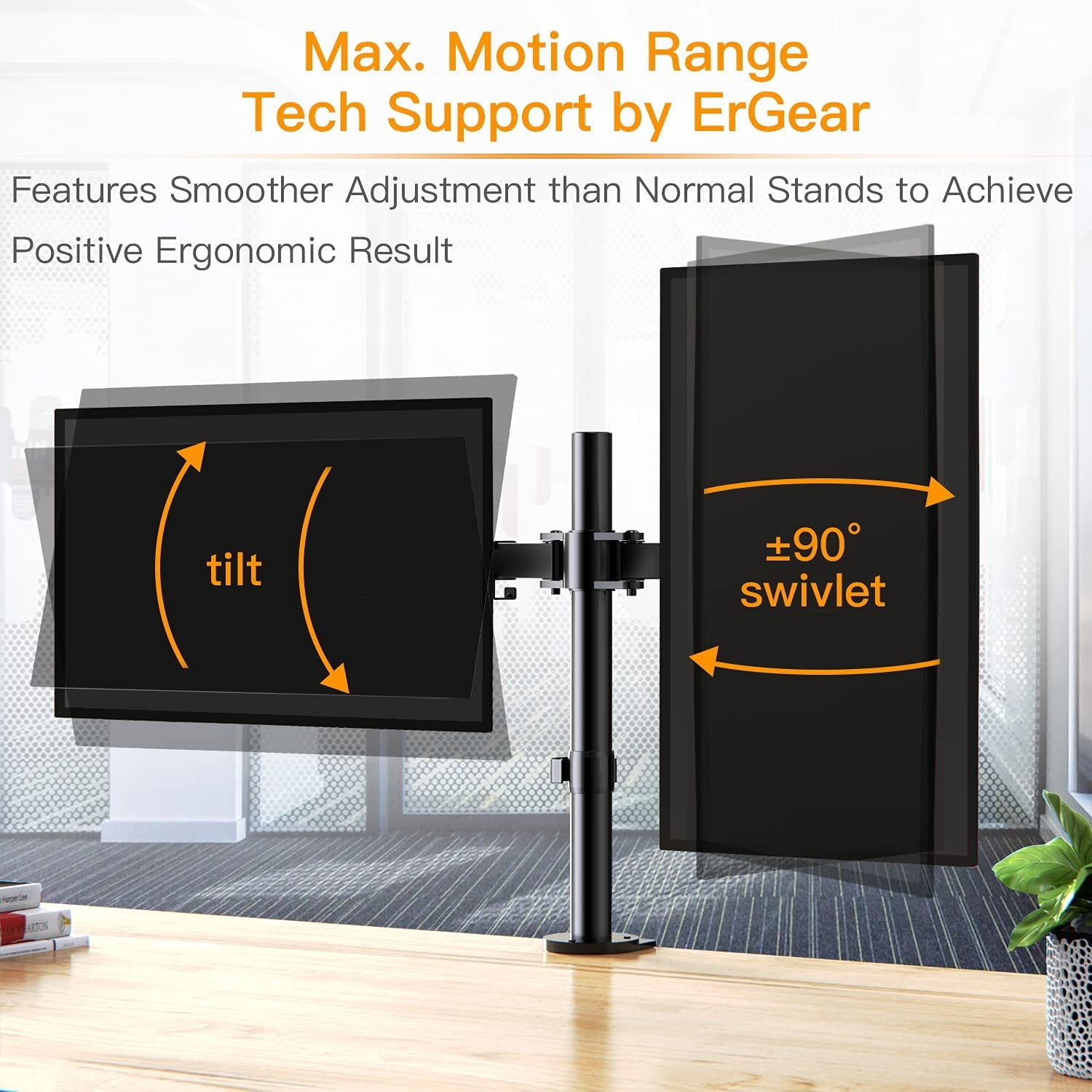 Dual Monitor Stand for 13 to 32 Inch Screens, Desk Mount with C-Clamp, Each Arm Holds 17.6 lbs, Double Monitor Mount Full Motion Adjustabili - Image 4