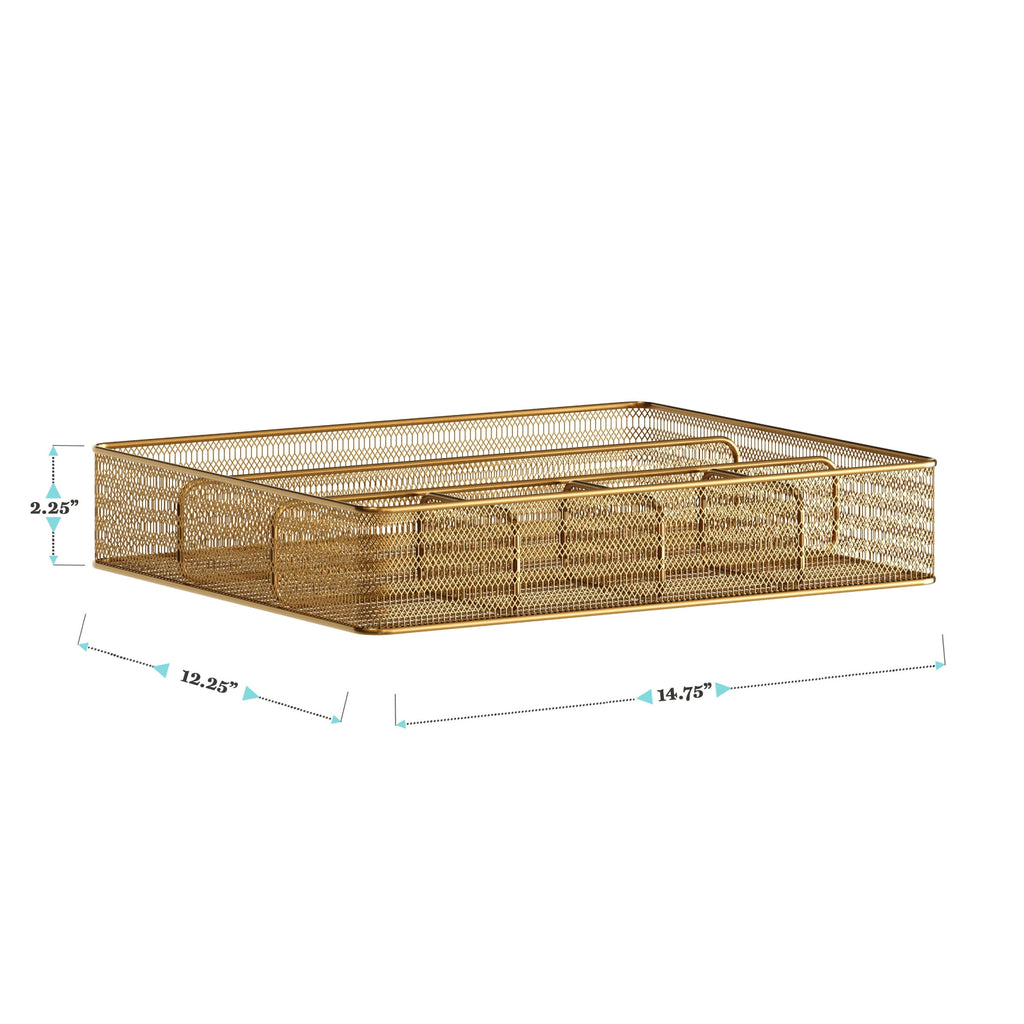 Ryder Gold Mesh Metal 6 Compartment Large Desk Drawer Organizer for Accessories and Office Supplies - Image 6