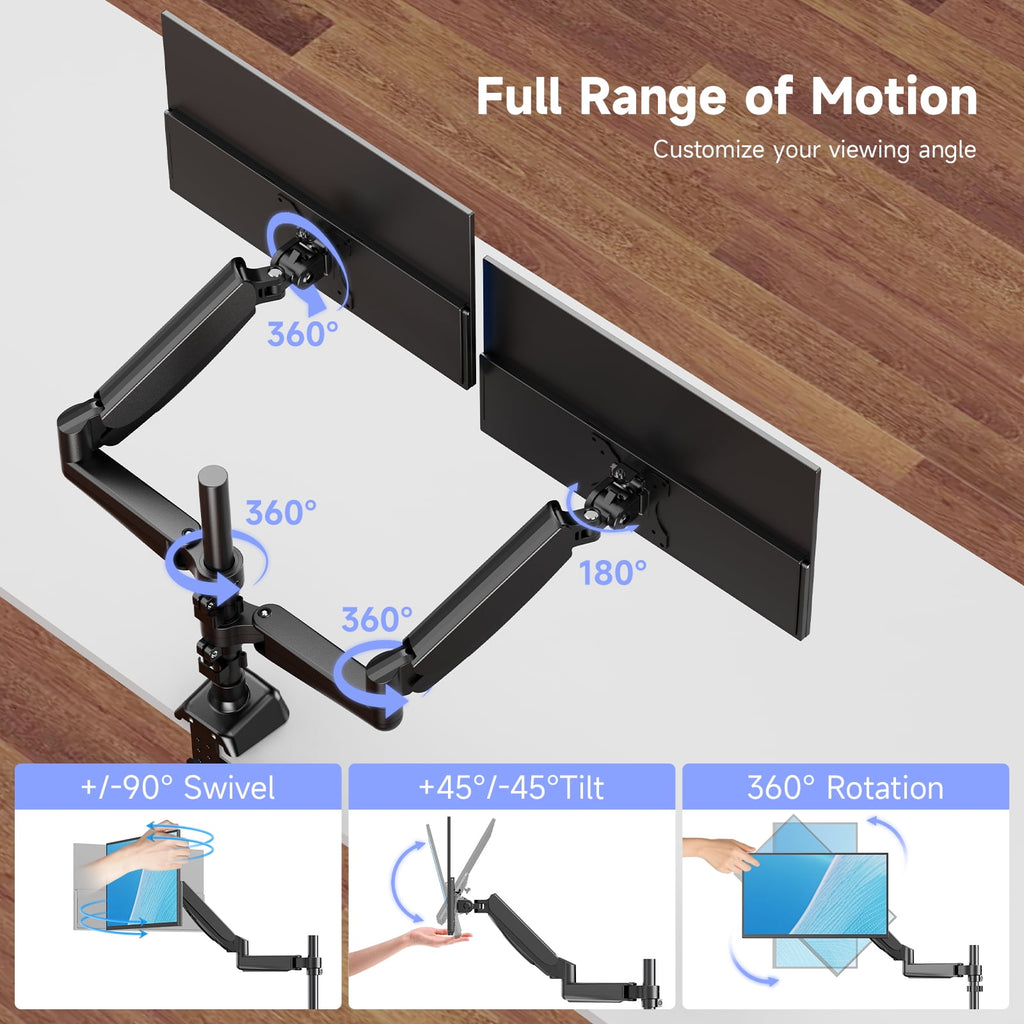 Dual Monitor Stand - Full Adjustable Monitor Desk Mount Swivel Vesa Bracket with C Clamp, Grommet Mounting Base for 13 to 32 Inch Computer S - Image 2