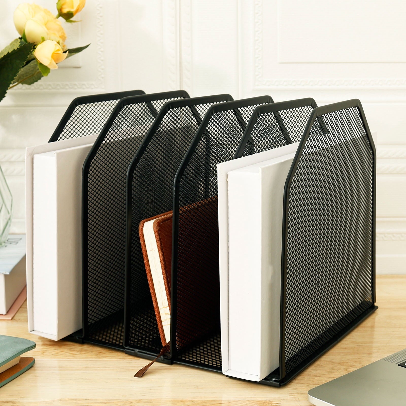 Hvxrjkn 5 Section Vertical Desktop Organizer Desk Organizer Adjustable Metal Rack File Sorter for Home,9.45*8.43*7.87in - Image 5