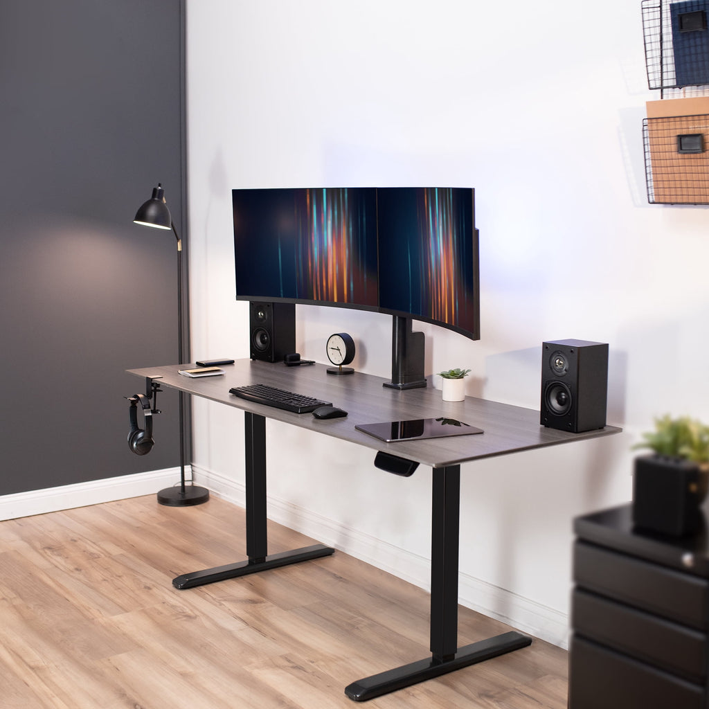 VIVO Single Motor Stand Up Desk Frame with Electric Dual Monitor Mount - Image 6