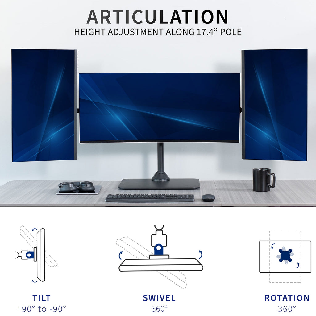 Telescoping Triple Computer Monitor Desk Mount, Heavy Duty Stand - Image 5