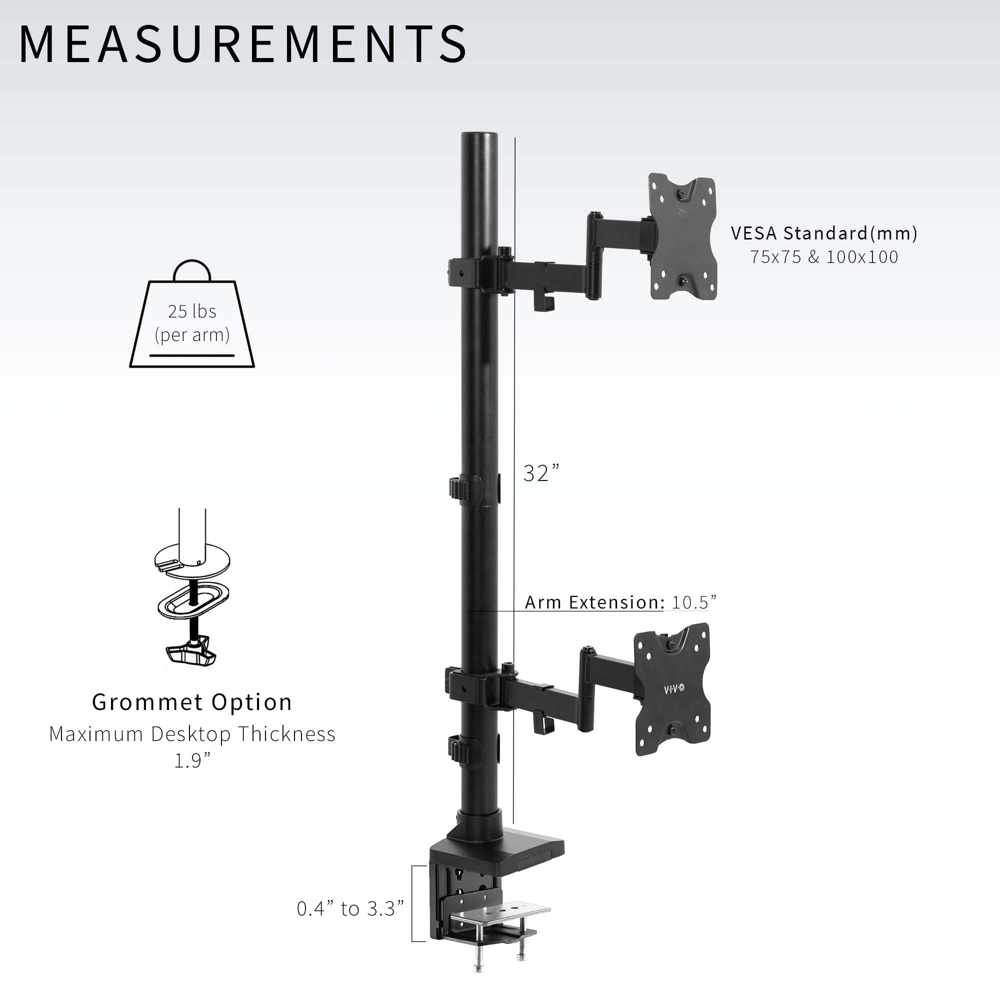 Ultra Wide Dual Monitor Mount, Tall Stand, Fits up to 43" Computer Screens - Image 3