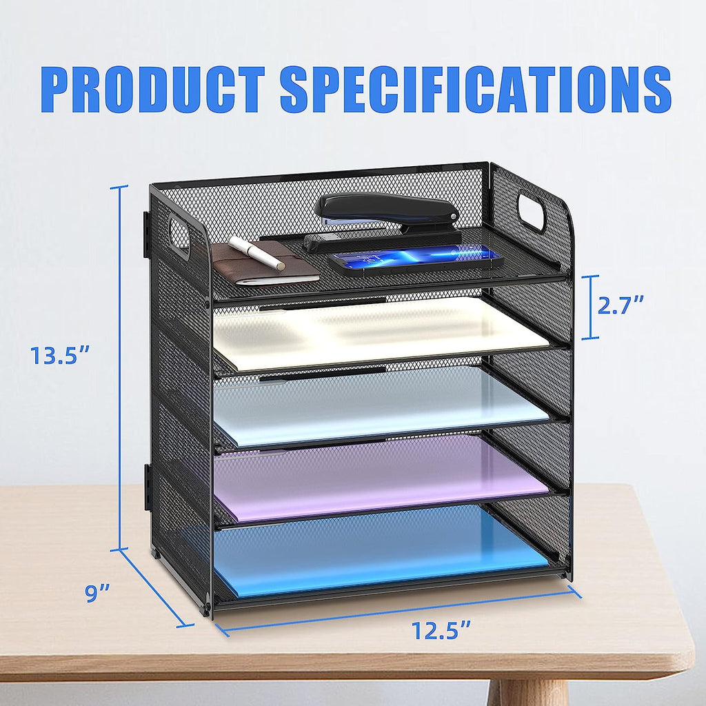 5 Paper Organizer with Handle - Mesh Desk File/Letter Organizer,Black Paper Sorter for Office, Home - Image 6