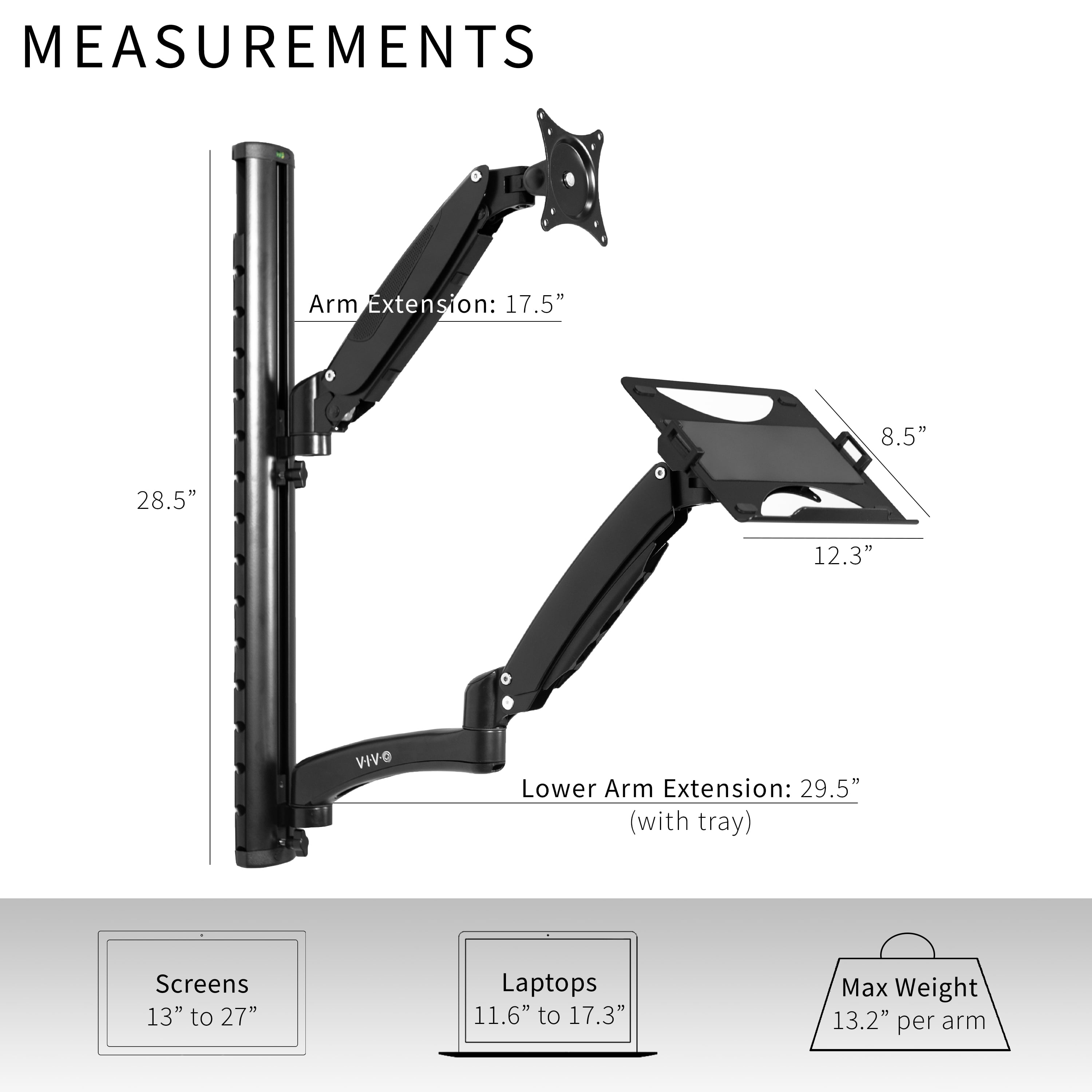 VIVO Sit Stand Adjustable Monitor Laptop Computer Workstation, Fits  27" Screens - Image 3