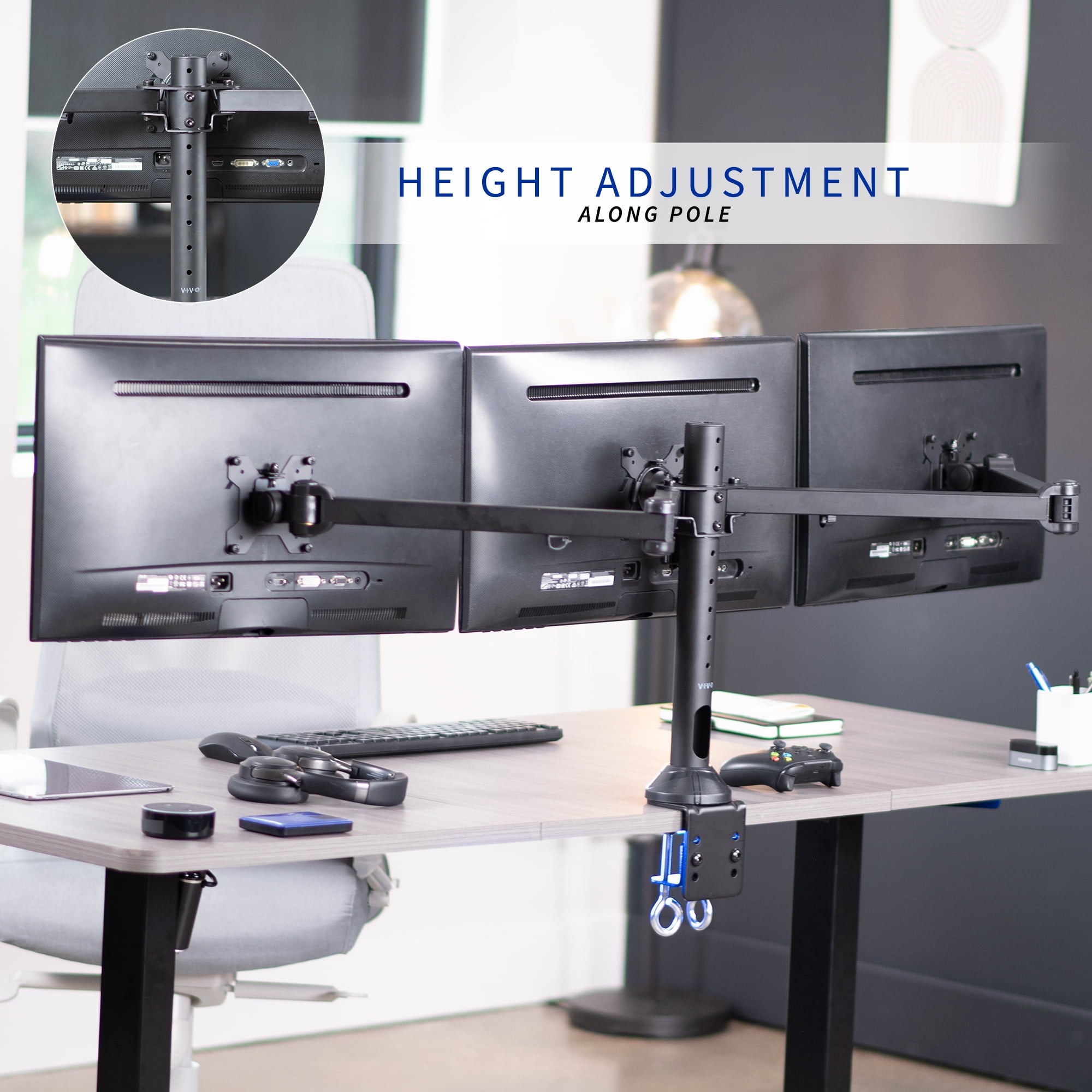 VIVO Triple Monitor Desk Mount, Heavy Duty Stand, Computer Screens up to 32" - Image 5