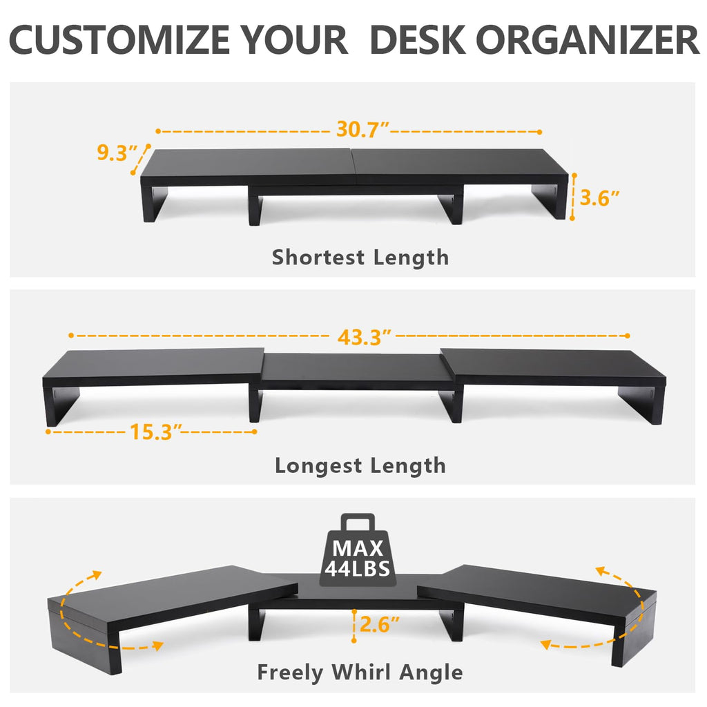 Tavr Dual Monitor Stand Riser Office Desktop Organizer For 2 Monitors  Adjustable Length And Angle 3 Shelf Extra Long Multifunctional Up To - Image 3