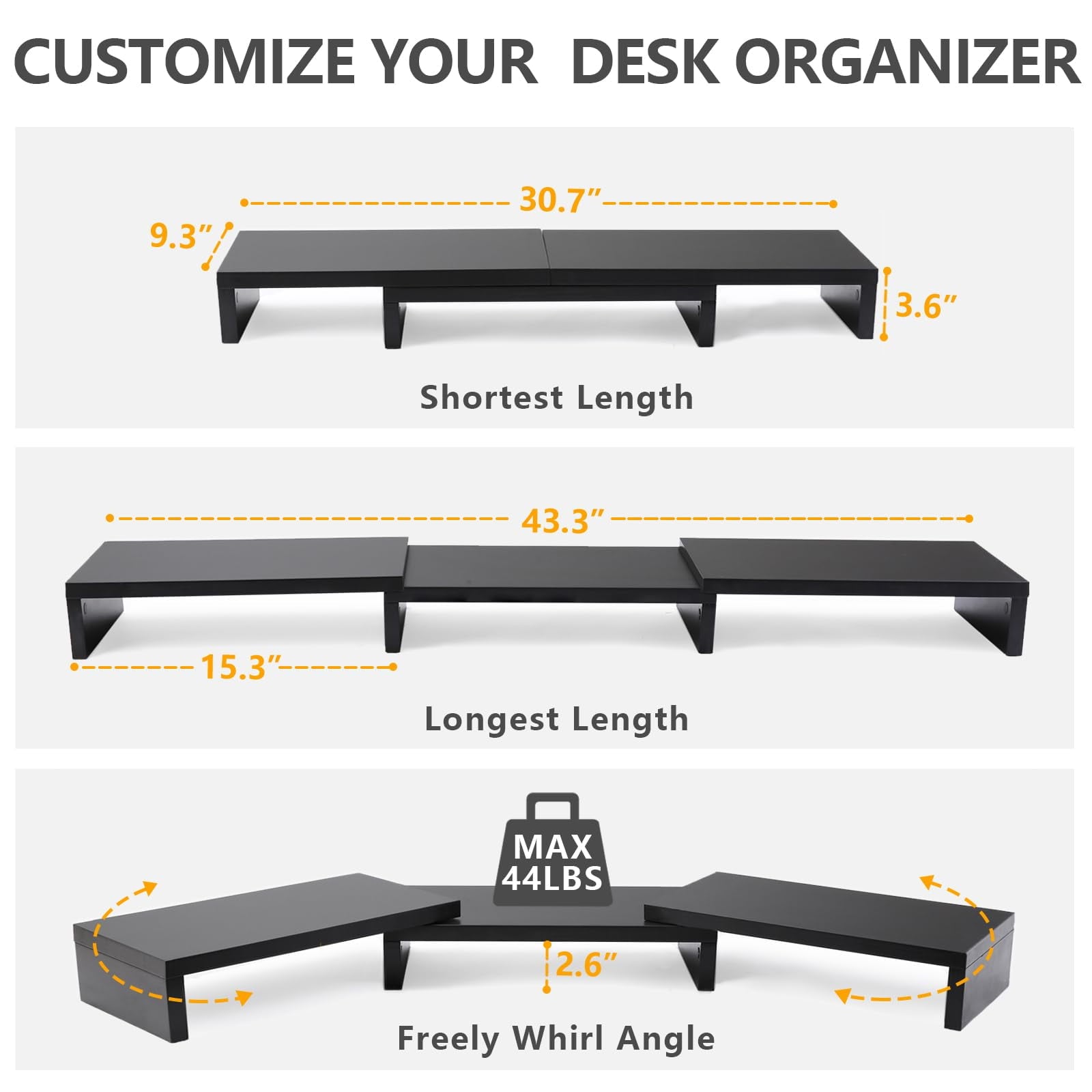 Tavr Dual Monitor Stand Riser Office Desktop Organizer For 2 Monitors  Adjustable Length And Angle 3 Shelf Extra Long Multifunctional Up To - Image 3