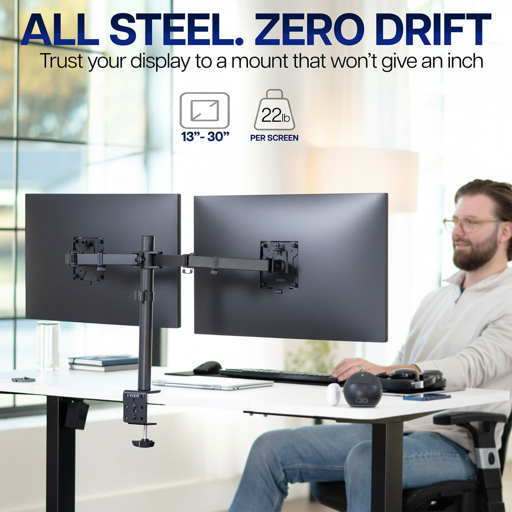 Black Dual Monitor Desk Mount Adjustable Stand, Fits Screens up to 32" - Image 2